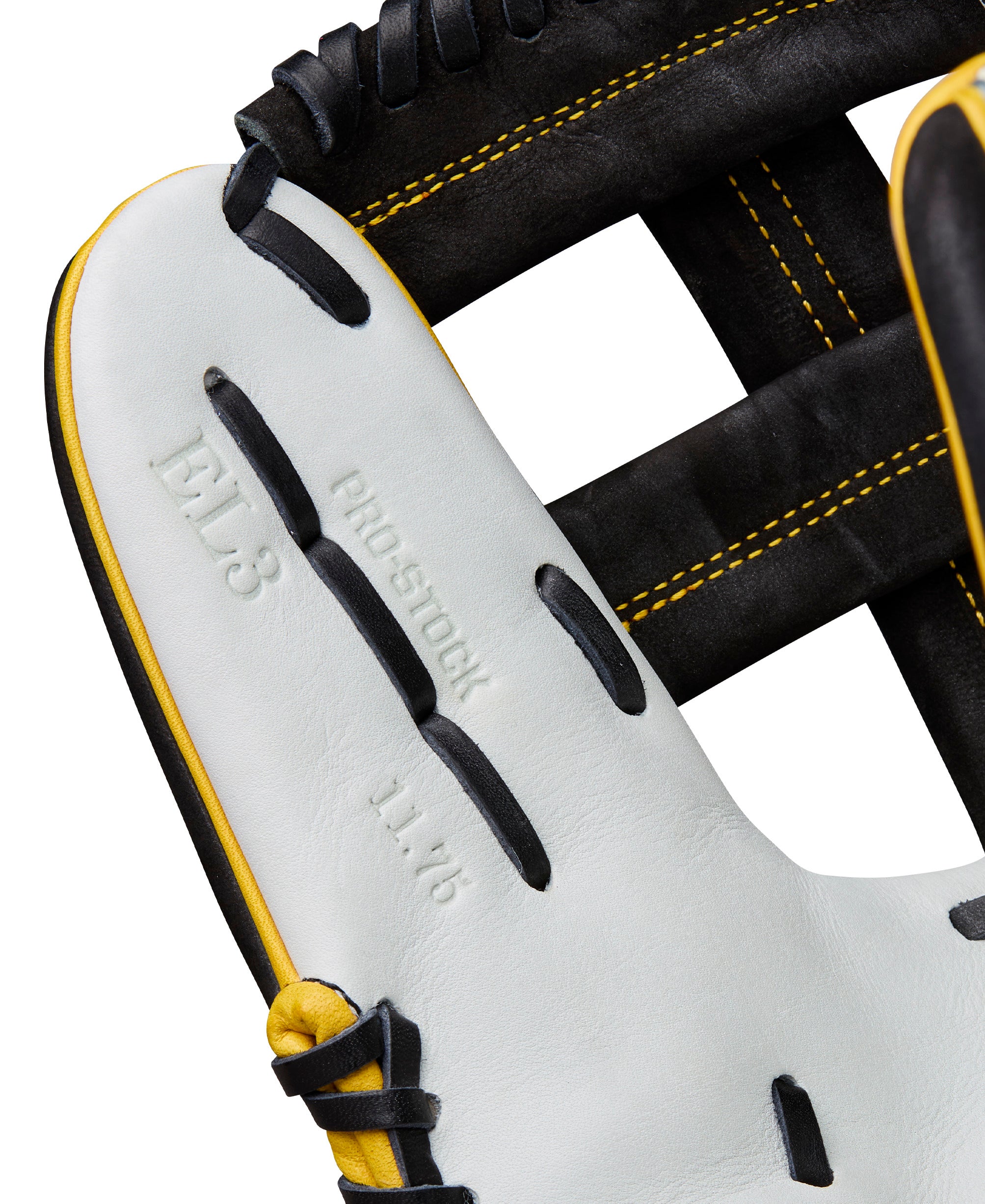 Detailed close-up of thumb area on Wilson 2025 Penguin A2000 EL3 11.75” Infield Baseball Glove.