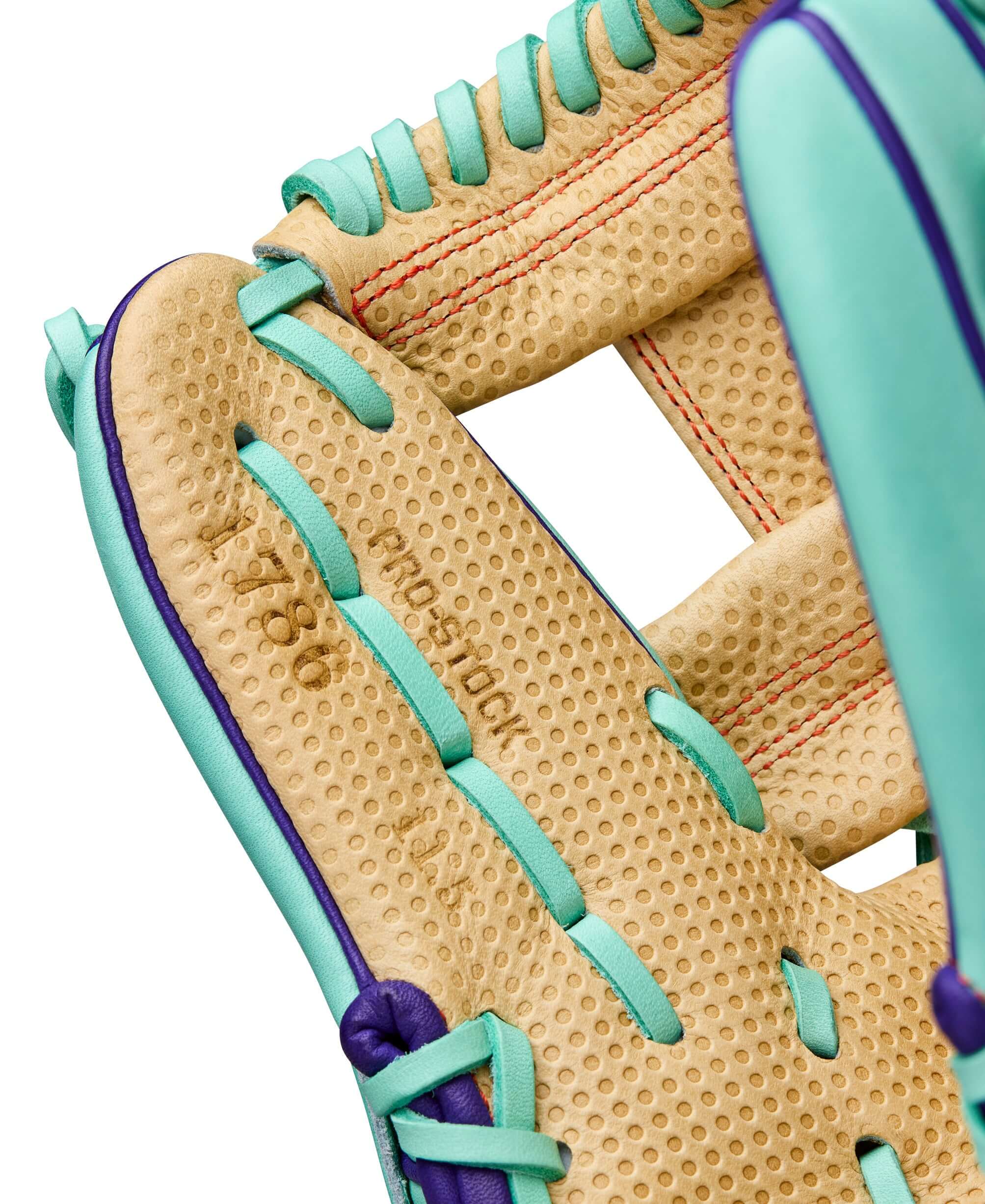 Thumb detail of Wilson Winter 2025 A2000 SC1786 11.5" Infield Baseball Glove showing Seafoam Pro Stock® leather and dimpled palm.