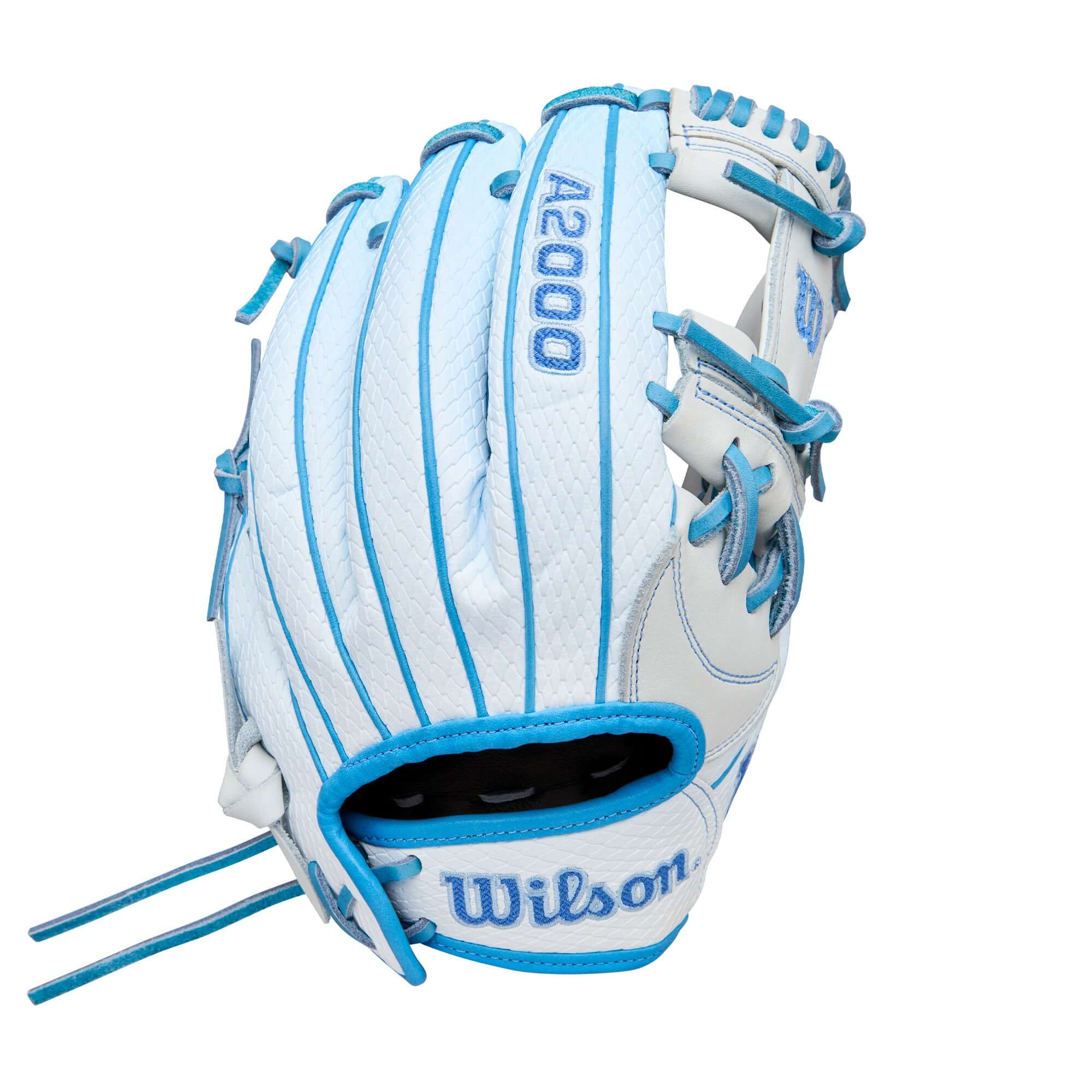 Back view of Wilson Winter 2025 A2000 H12SS 12" Infield Fastpitch Softball Glove highlighting lightweight SuperSnakeSkin™ texture and Woven Bold Logos.