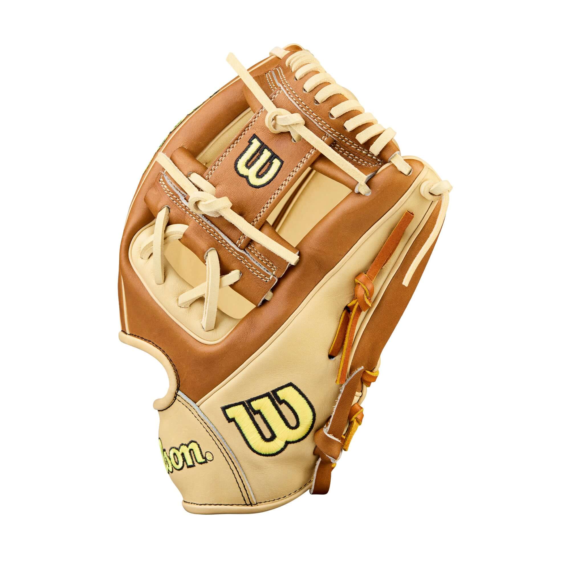 Thumb close-up of Wilson 2026 A2000 Classic 1975 11.75" Infield Baseball Glove highlighting Pro Stock® Leather texture.