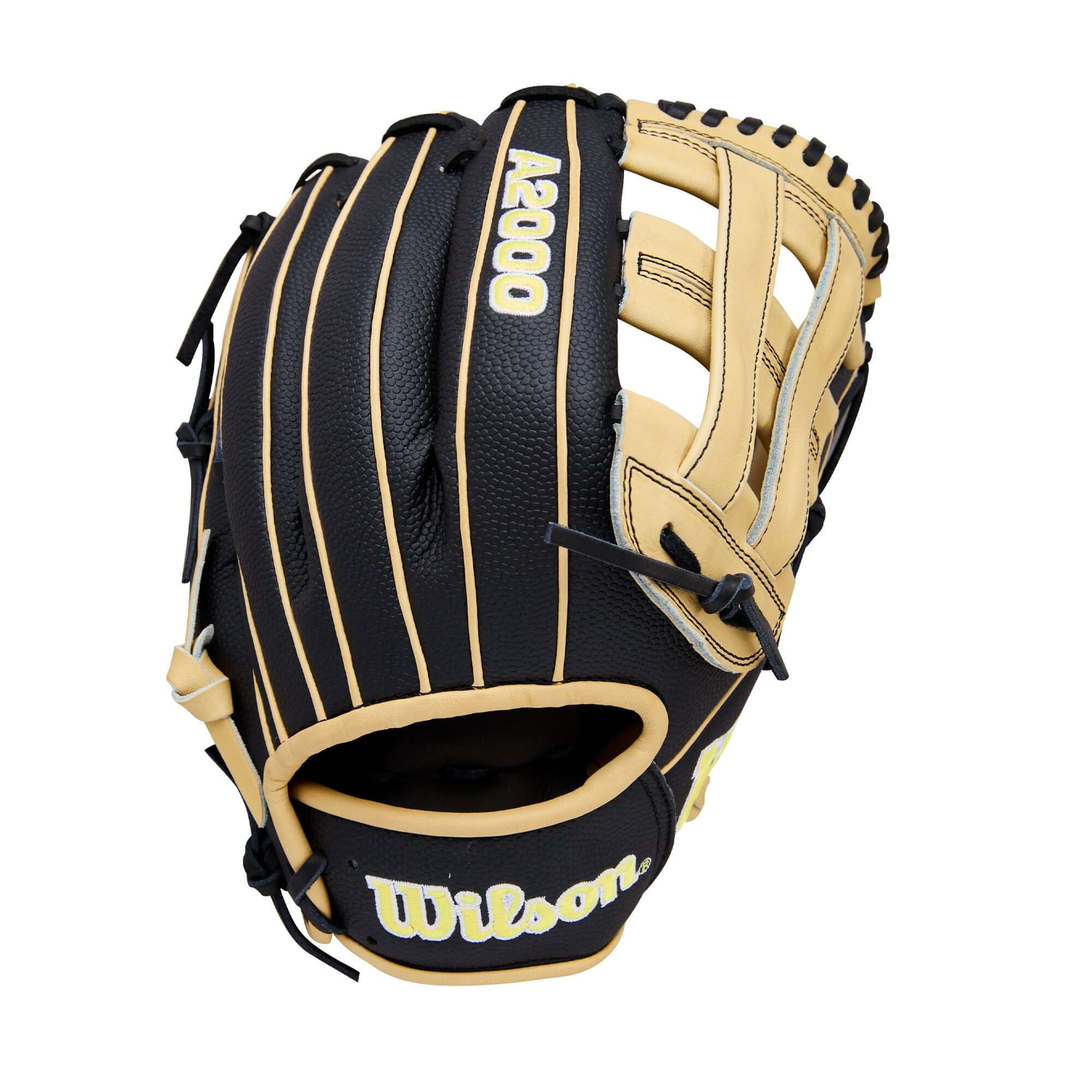 Wilson 2026 A2000 Classic DW5 12" Infield Baseball Glove in black and tan with detailed stitching.