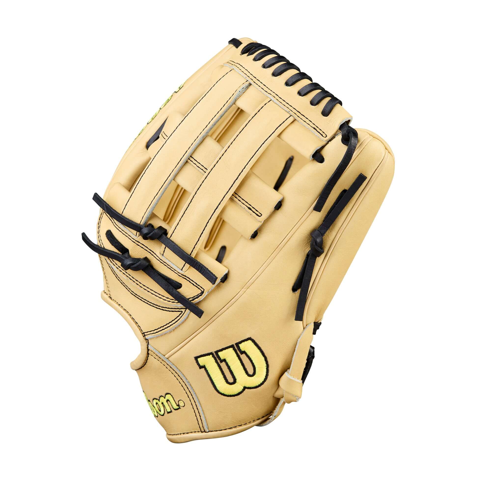2026 Wilson A2000 Classic Series 1777 12.75" Outfield Glove LHT with blonde Pro Stock leather, H-web, and black lacing, backhand view.