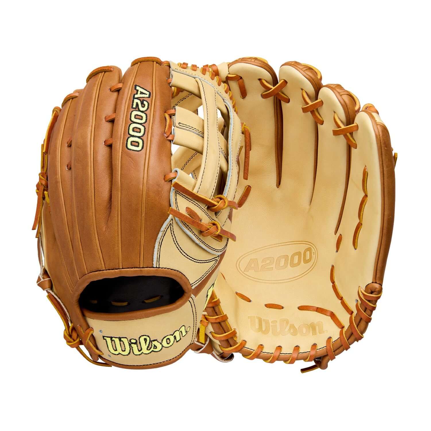 2026 Wilson A2000 Classic Series 1777 12.75" Blonde/Saddle Tan glove palm and backhand view showing webbing and stitching details