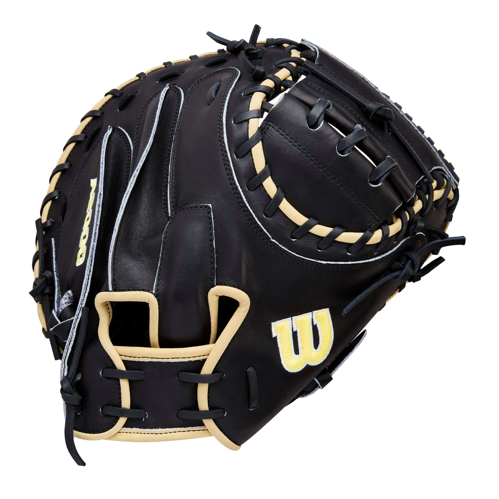 Back view of 2026 A2000 Classics Series 1734 34” Catcher’s Mitt showing Wilson logo and sleek all-black design.