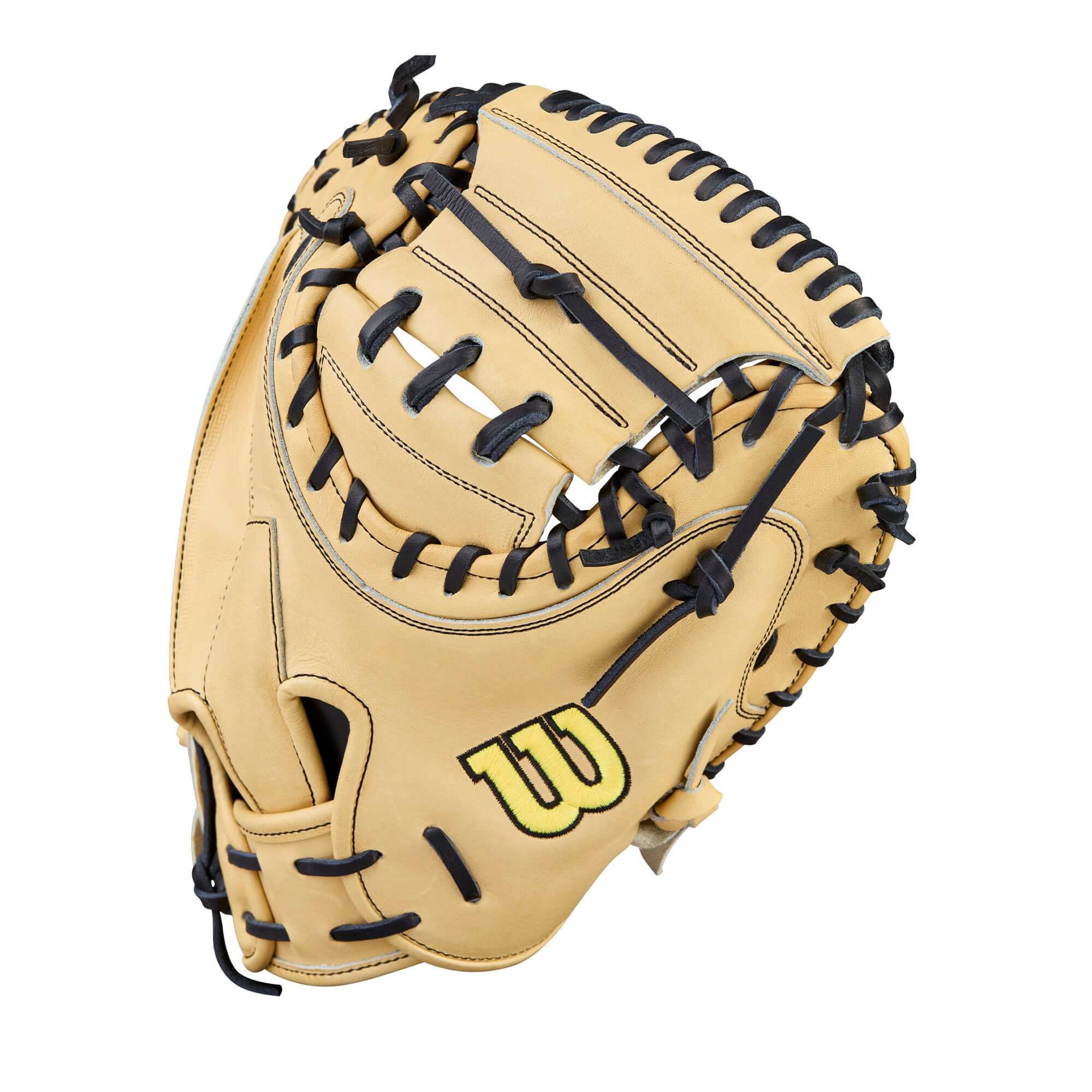 Thumb section of Wilson 2026 A2000 Classic 1734 34" Catcher's Mitt highlighting structure and leather grain.