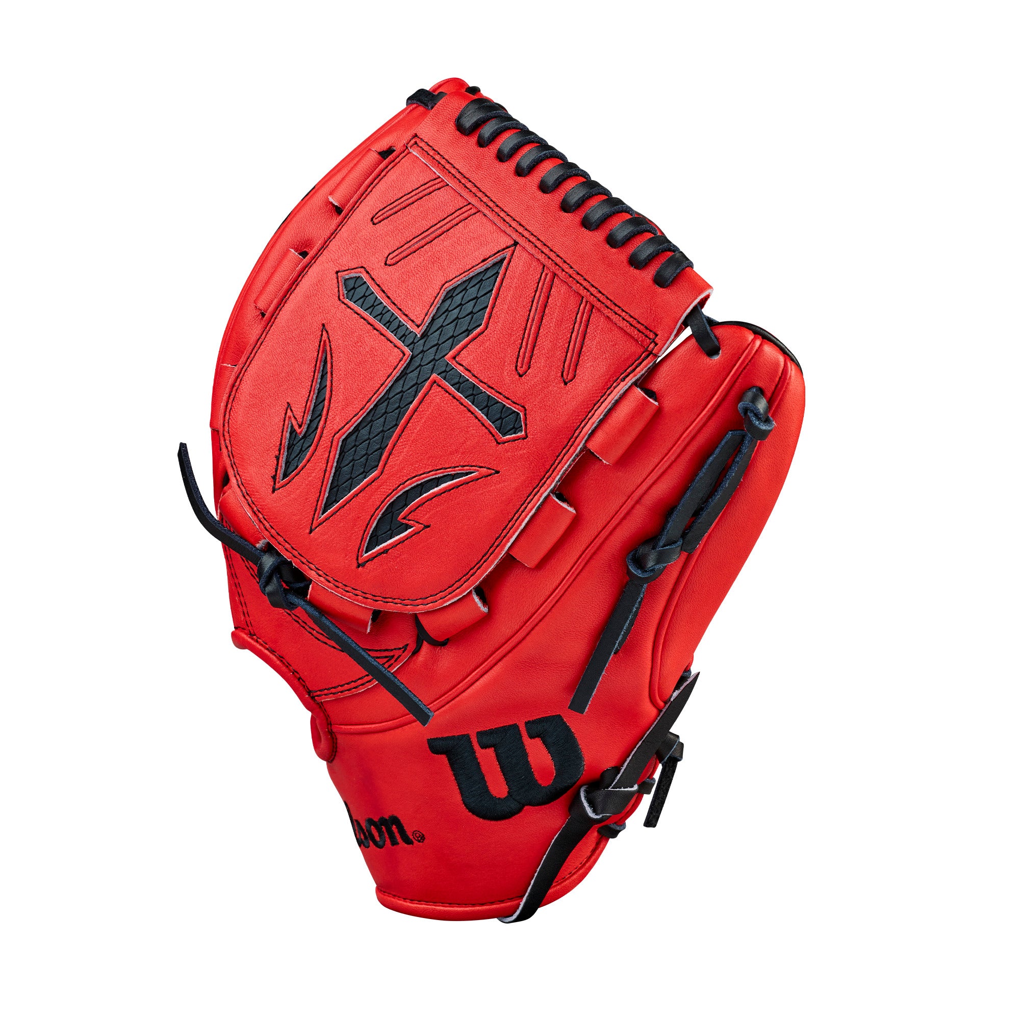 Wilson Spring 2026 A2K B23 12" Pitcher's Baseball Glove LHT in red with black accents and cross design on backhand.