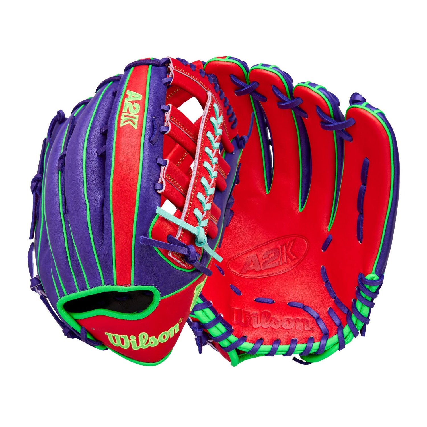 Wilson Spring 2026 A2K 1810 12.75 Outfield Baseball Glove in purple and red