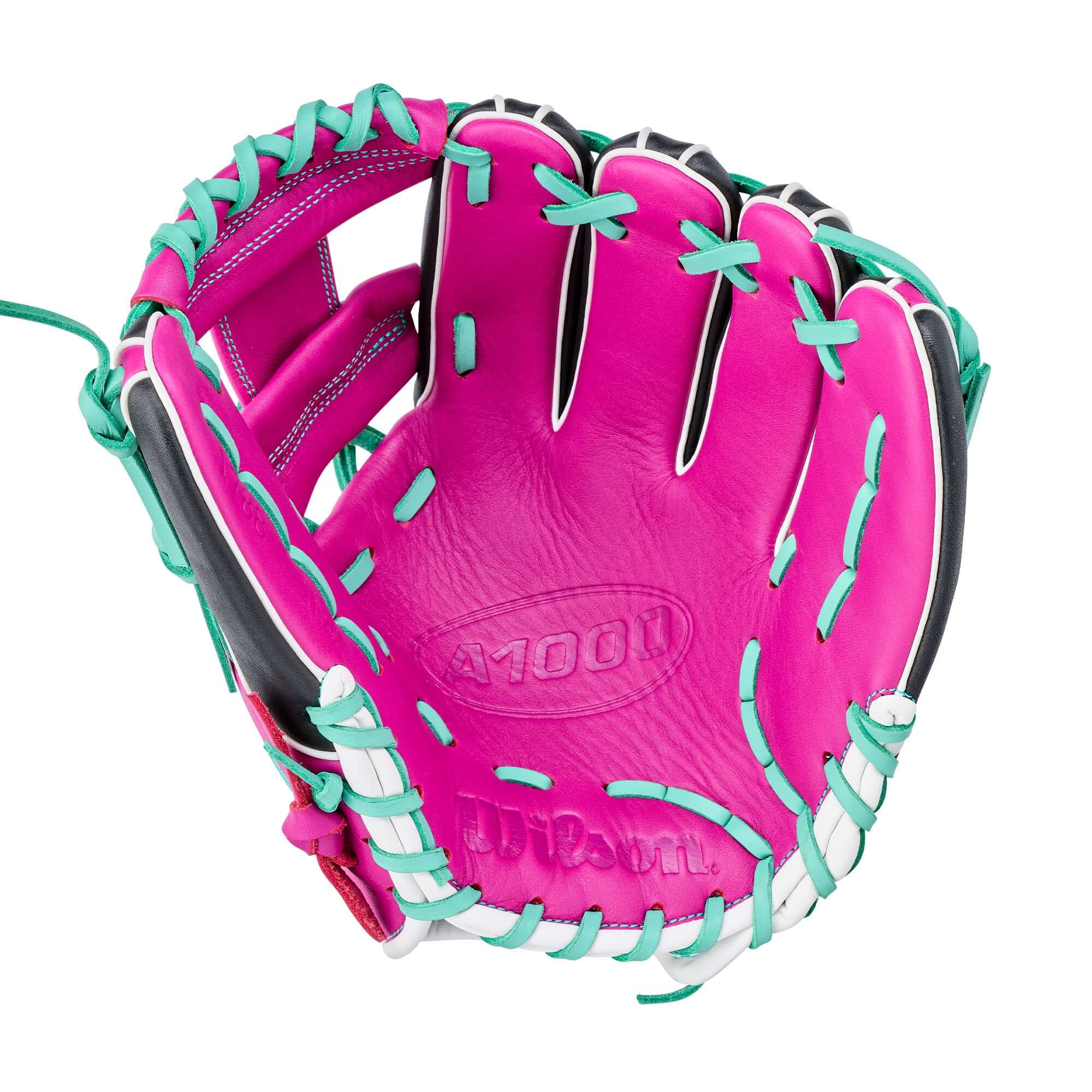 Wilson 2026 A1000 1788 Secret Menu 11.25" Infield Baseball Glove in vibrant pink and teal design.