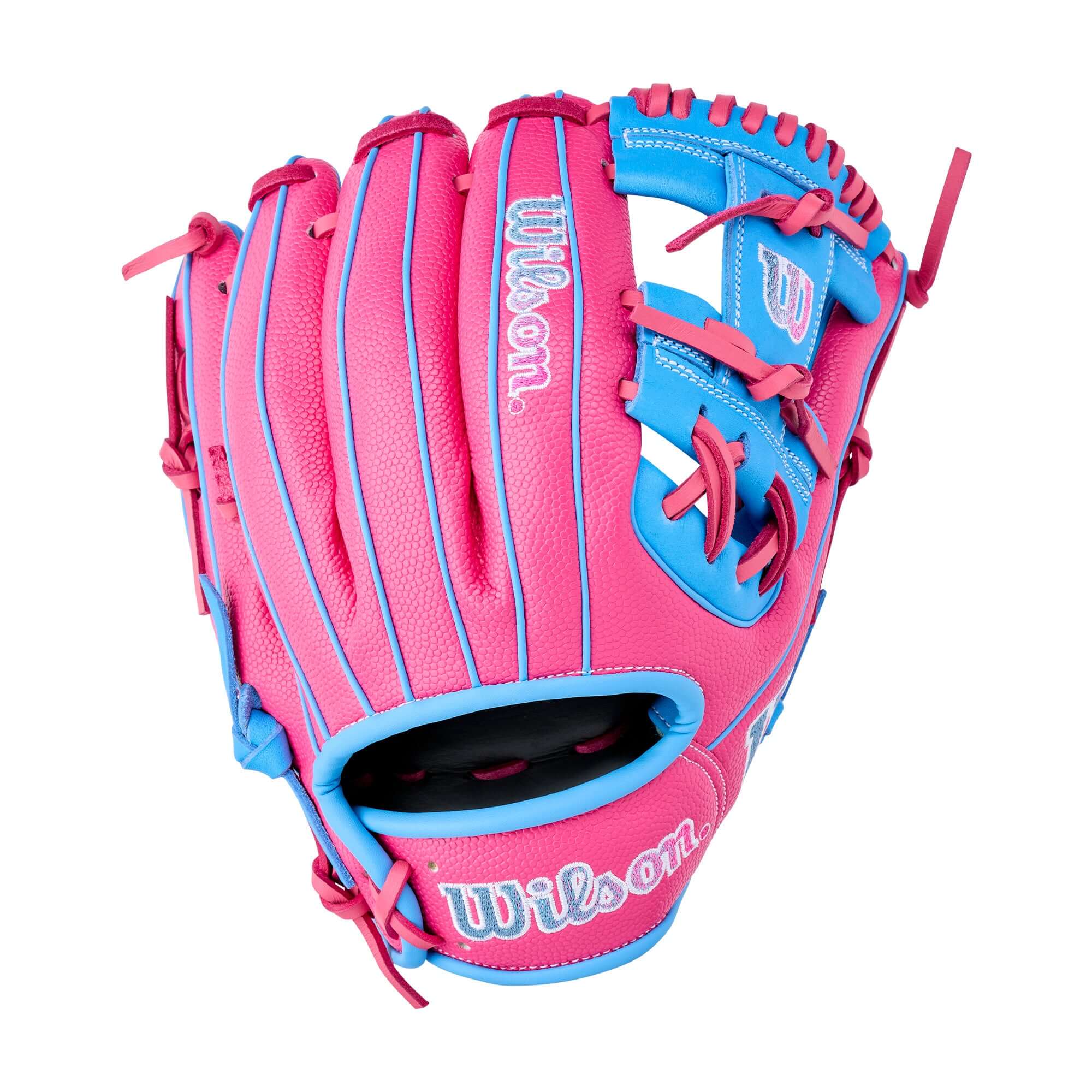 Wilson 2026 A1000 1786SSS Secret Menu 11.5" Infield Baseball Glove in vibrant pink and blue colors.