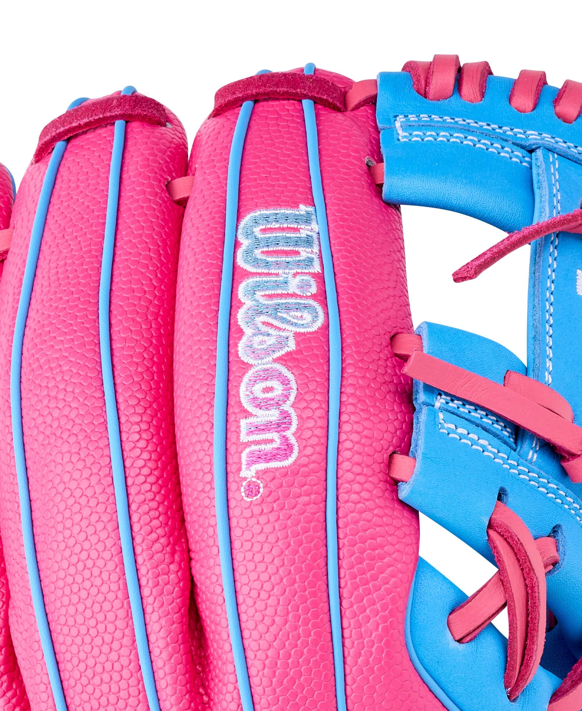 Wilson 2026 A1000 1786SSS Secret Menu 11.5" Infield Baseball Glove in pink and blue color scheme.