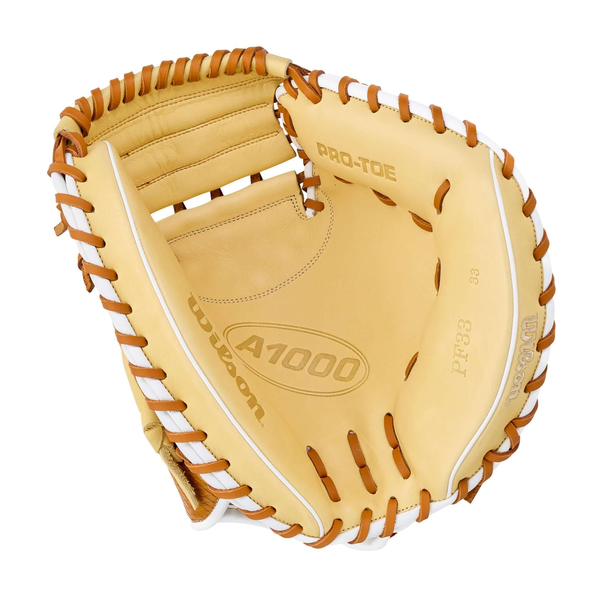 Wilson 2026 A1000 PF33 Secret Menu 33” Catcher's Mitt interior view showcasing premium quality leather and craftsmanship.