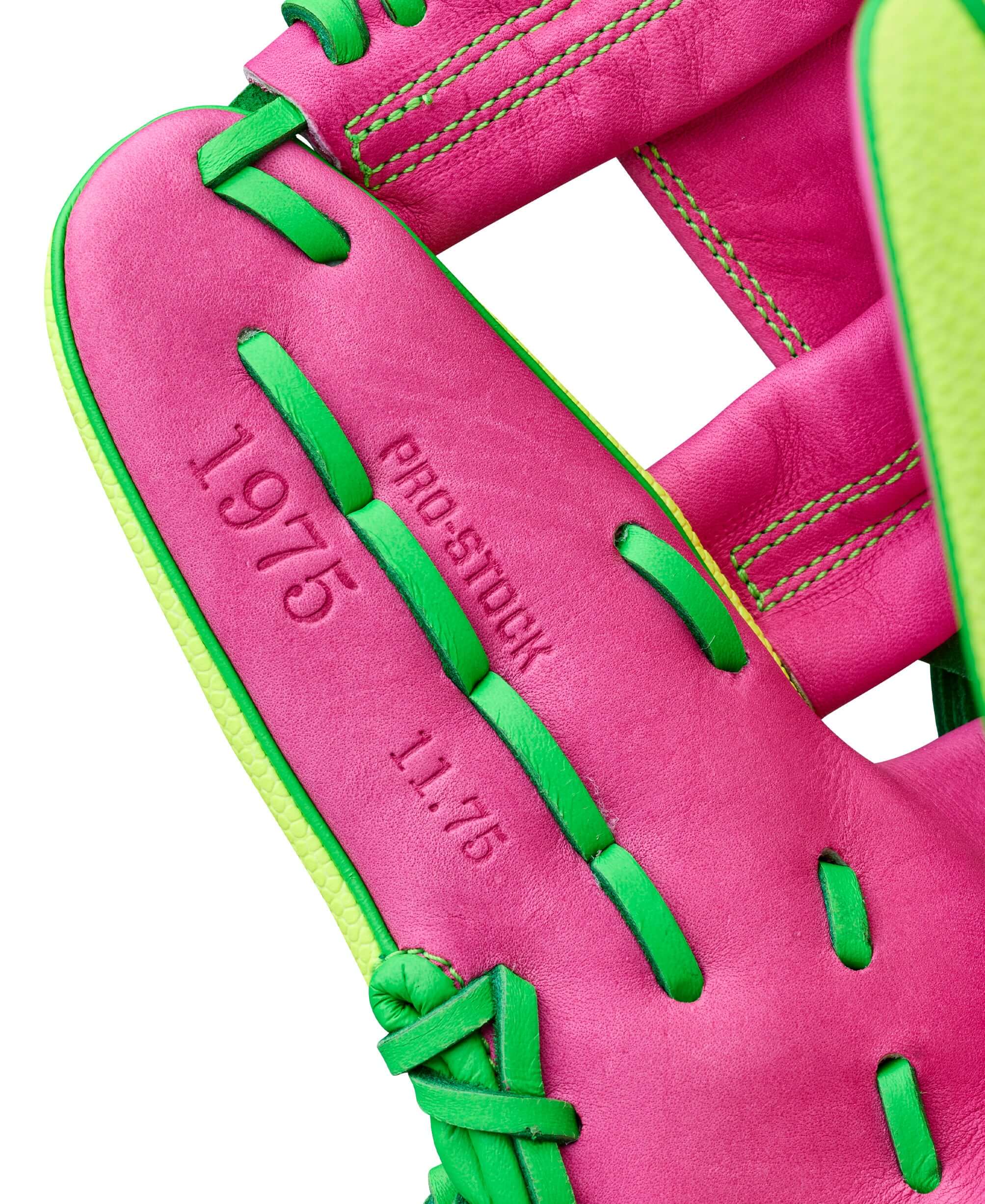 Wison A2000 March 2026 GOTM 1975SS Optic Yellow glove interior lining with green laces and pro stock stamp.