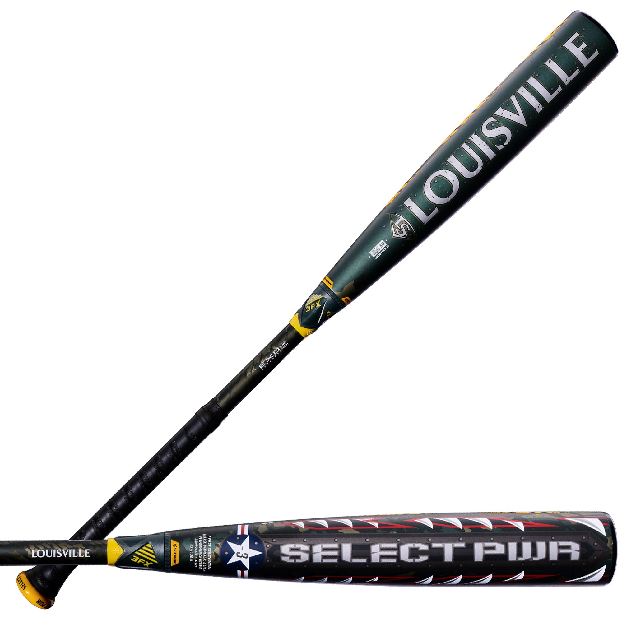 Image of 2026 Louisville Slugger Select PWR Tigershark (-3) BBCOR Baseball Bat, featuring EXD alloy barrel and composite handle.