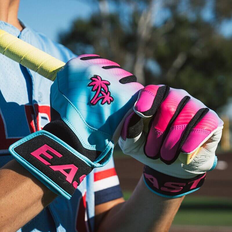 Left side view of Easton Walk-Off Ethos South Beach Batting Glove highlighting Structured-Flex Silicone back.