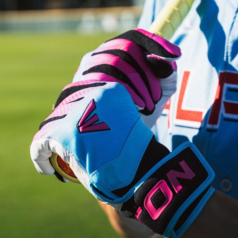 Right side view of Easton Walk-Off Ethos South Beach Batting Glove showing neoprene cuff and strap.