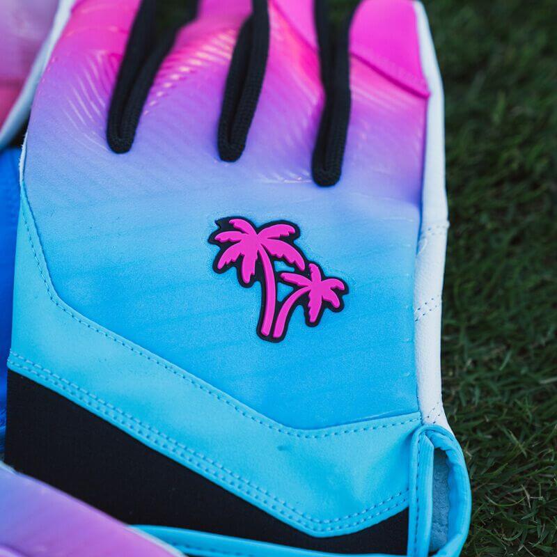 Close-up detail of Easton logo on Walk-Off Ethos South Beach Batting Gloves.
