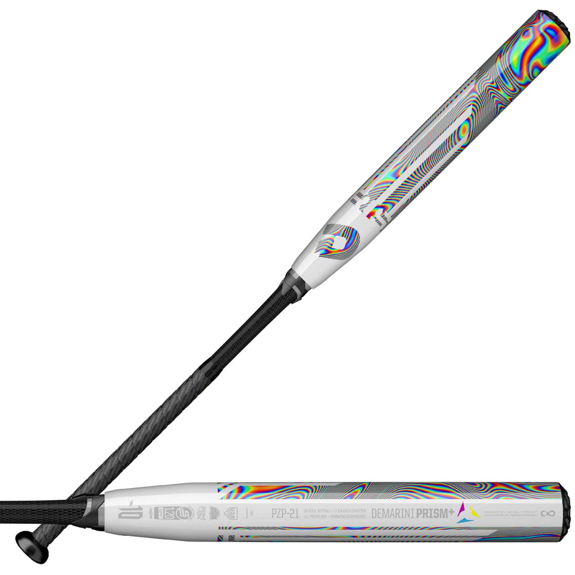 DeMarini 2021 FP Prism+ (-10) Fastpitch Bat showcasing a stylish design and advanced composite technology.