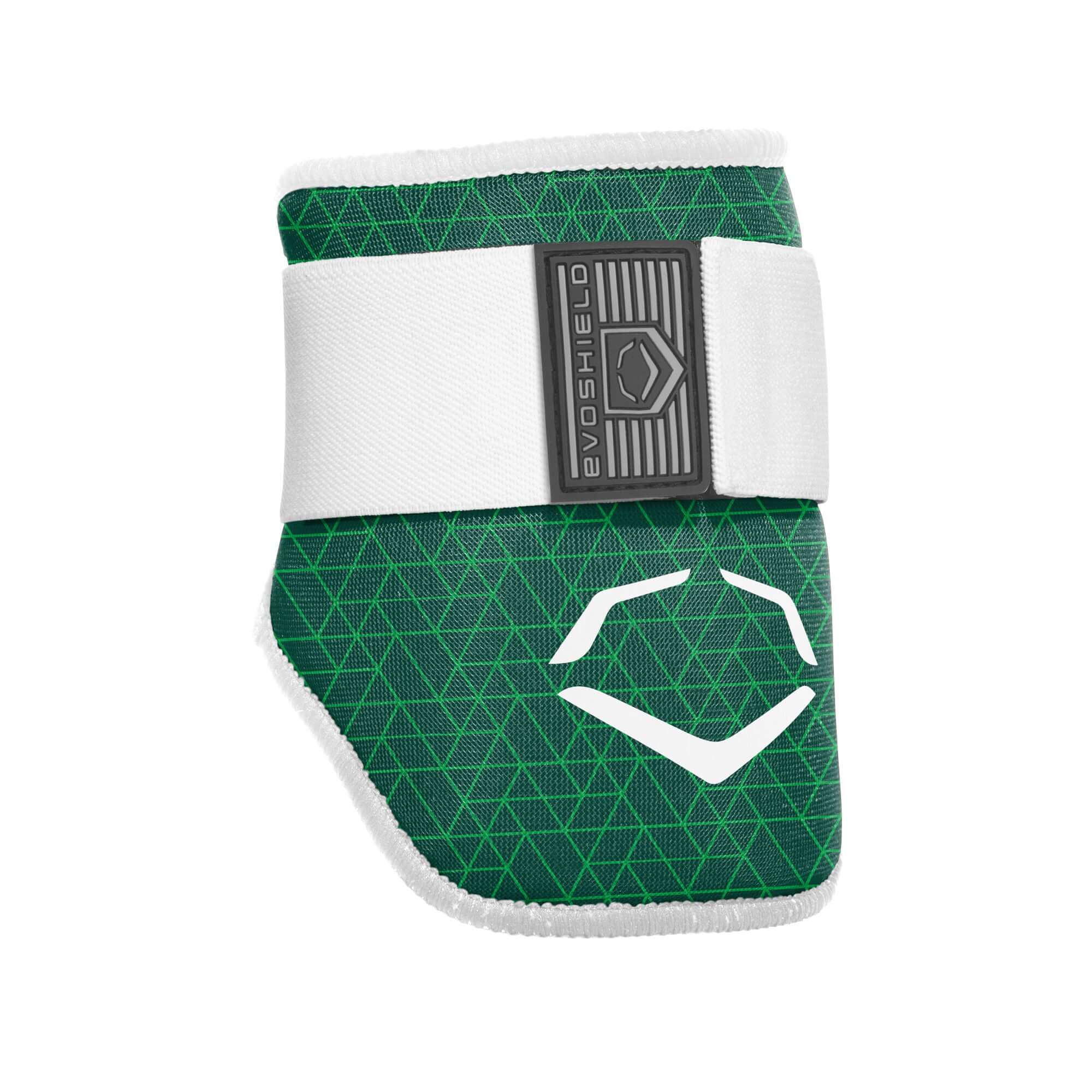 Green Evoshield Adult Evocharge Batter's Elbow Guard with durable surface and quick release pull-tab.
