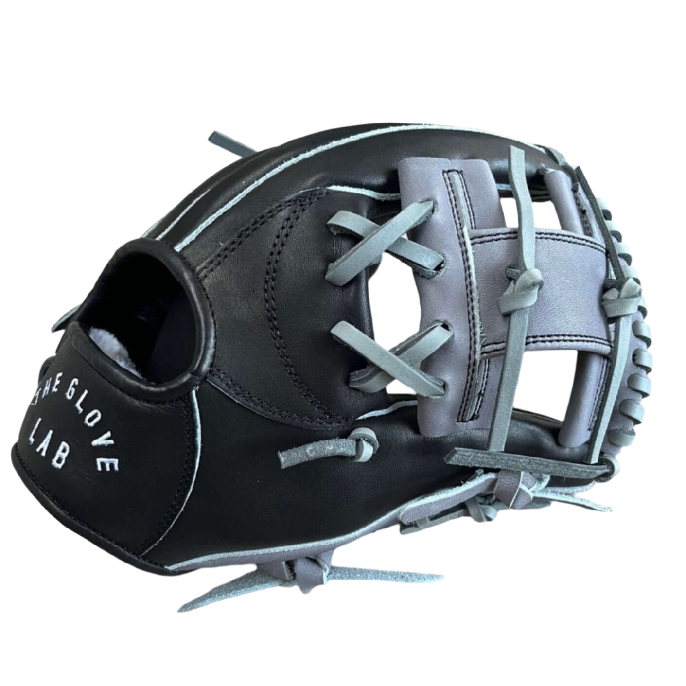 The Glove Lab 11.25" black and gray youth baseball glove designed for players with smaller hands.