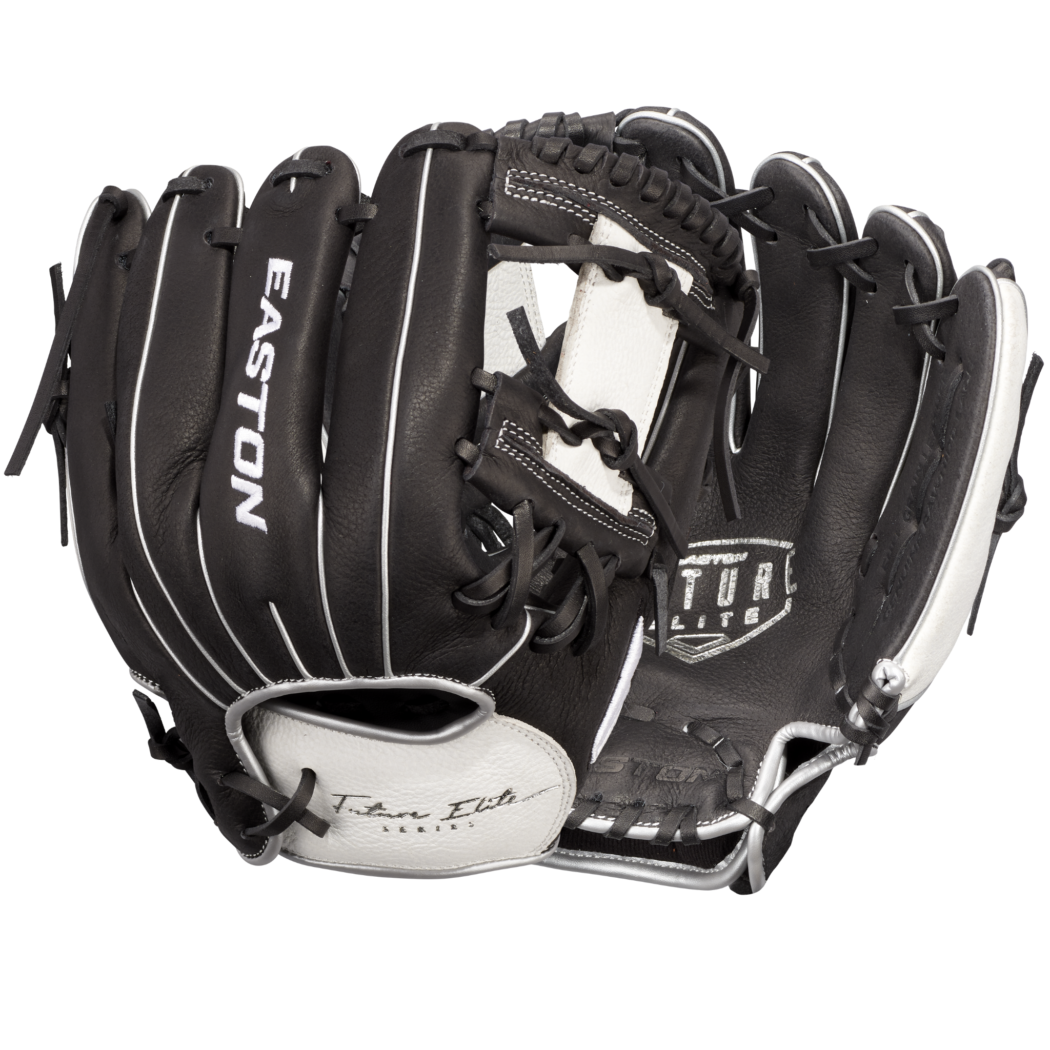  Easton Future Elite 11" Youth Baseball Glove Black/White - Back and Palm View
