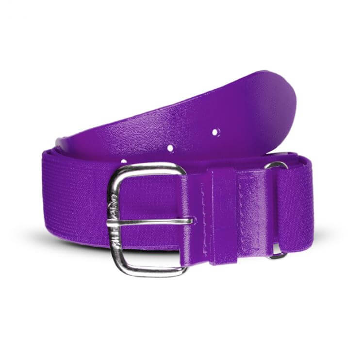 All-Star Helix 1-1/2" adjustable elastic belt in purple with nickel-finished buckle, perfect for uniforms and casual outfits.