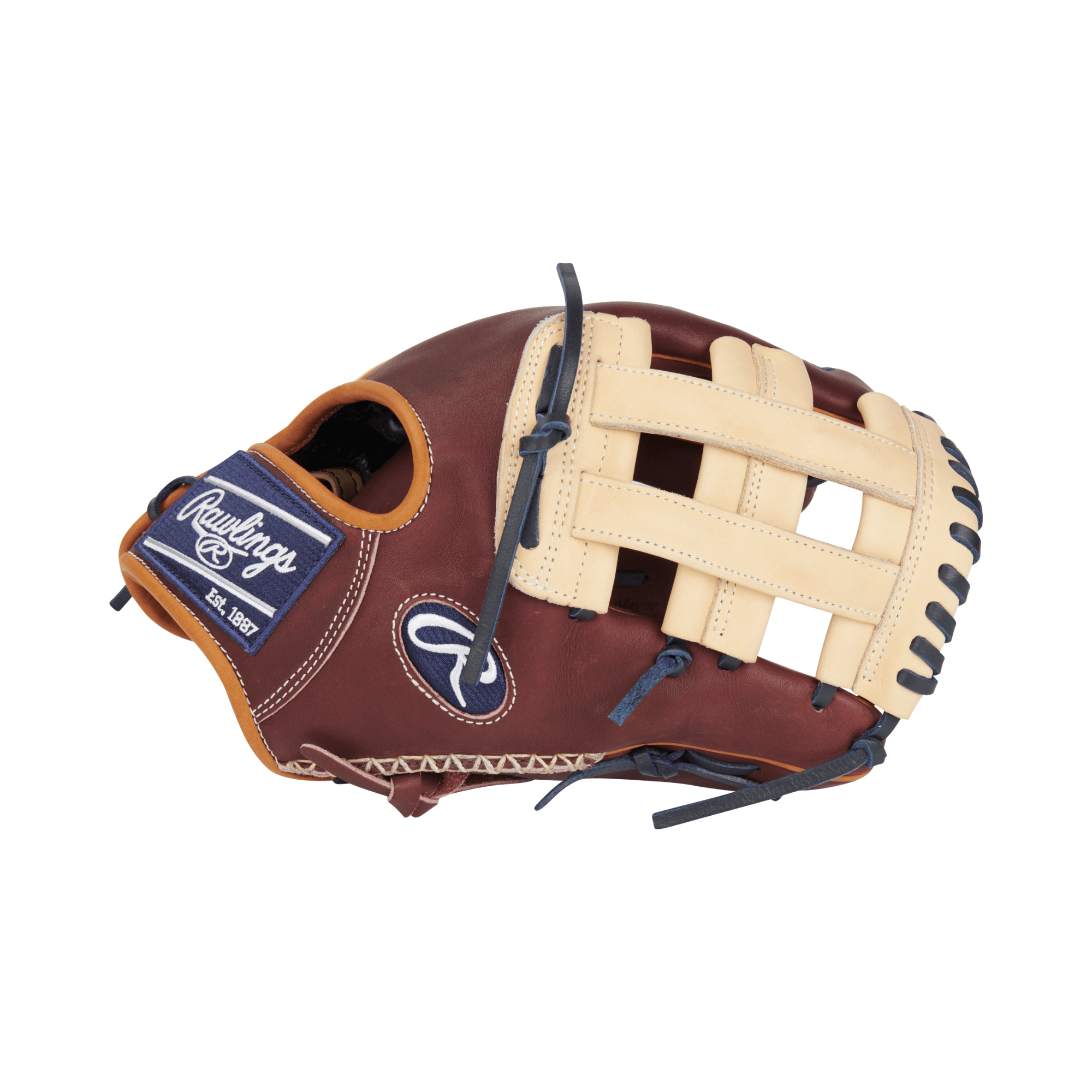 Rawlings ColorSync 7.0 Heart of the Hide R2G outfield glove in dark brown and cream, 12.25 inches, showcasing craftsmanship.
