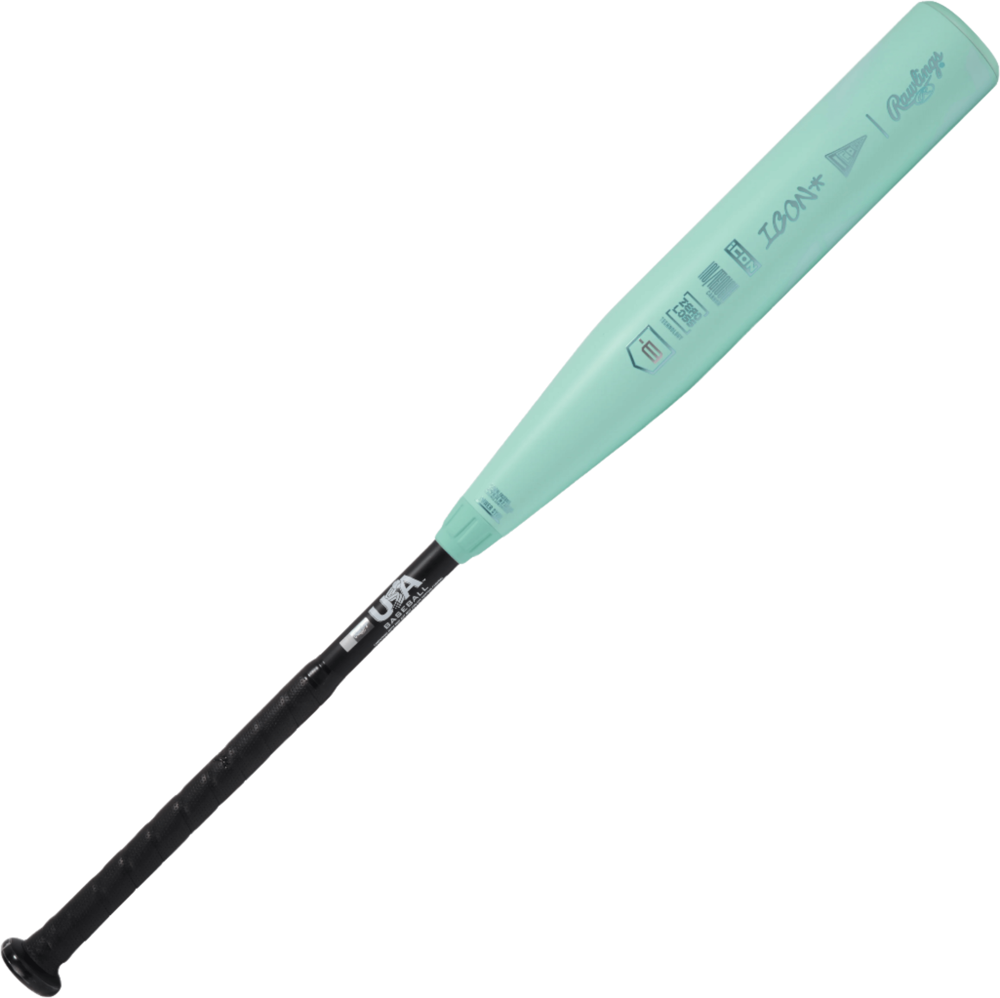 Rear view of 2026 Rawlings Icon -8 USA Bat showcasing seamless composite barrel and bold colorway