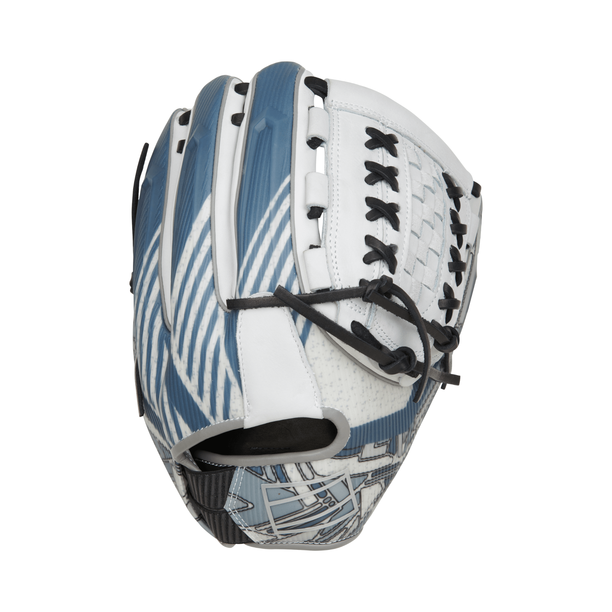 Rawlings REV1X Series 12.25" RHT softball glove featuring a blue and white design with advanced lattice structure for durability.