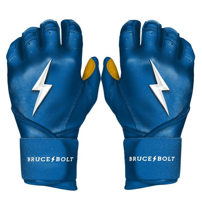 Bruce Bolt Youth Royal Batting Gloves with Long Cuff Design