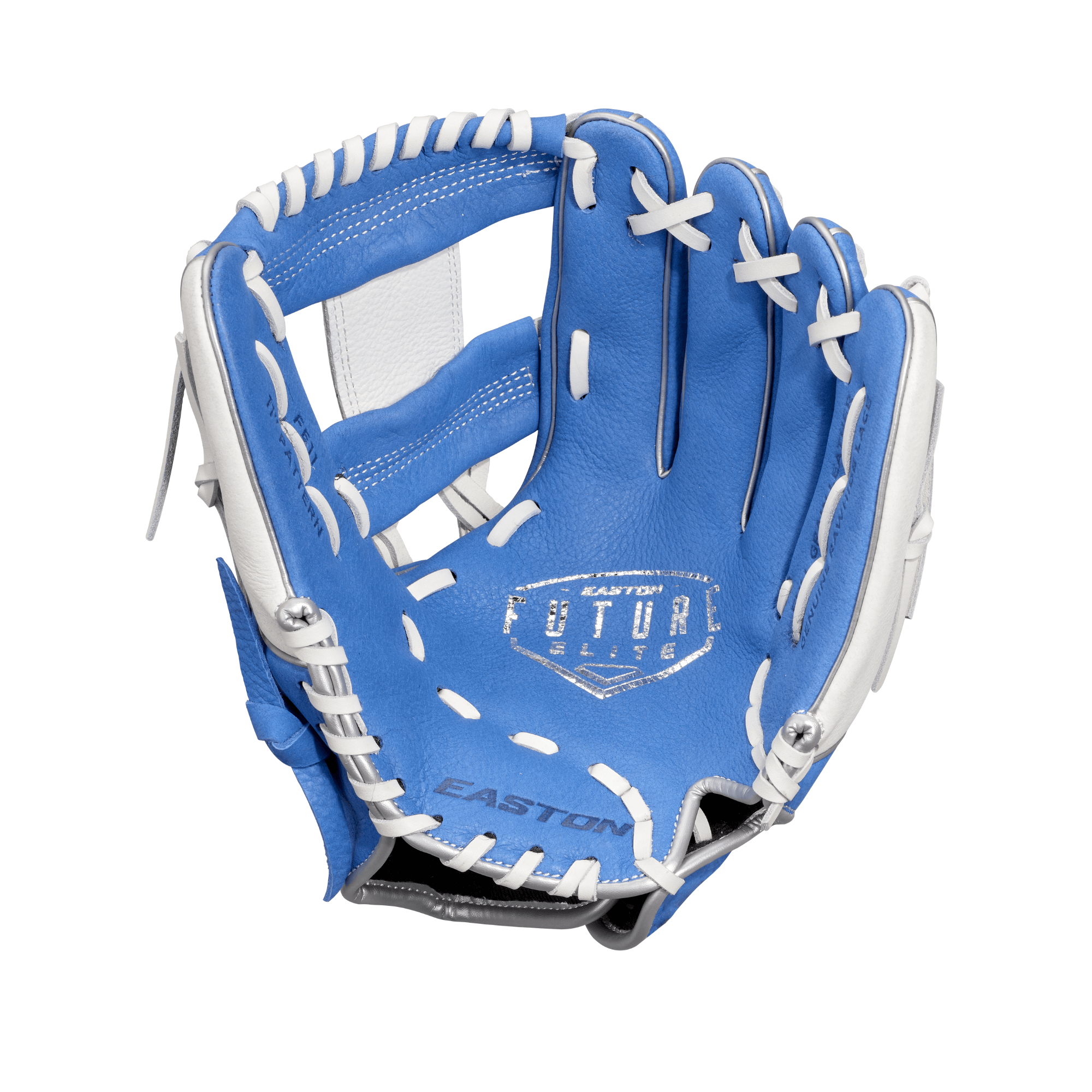 Easton Future Elite Series 11" youth baseball glove in royal blue and white, designed for youth players.
