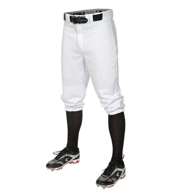 Easton Pro Knicker baseball pants in white with black accessories, showcasing classic design and reinforced construction.