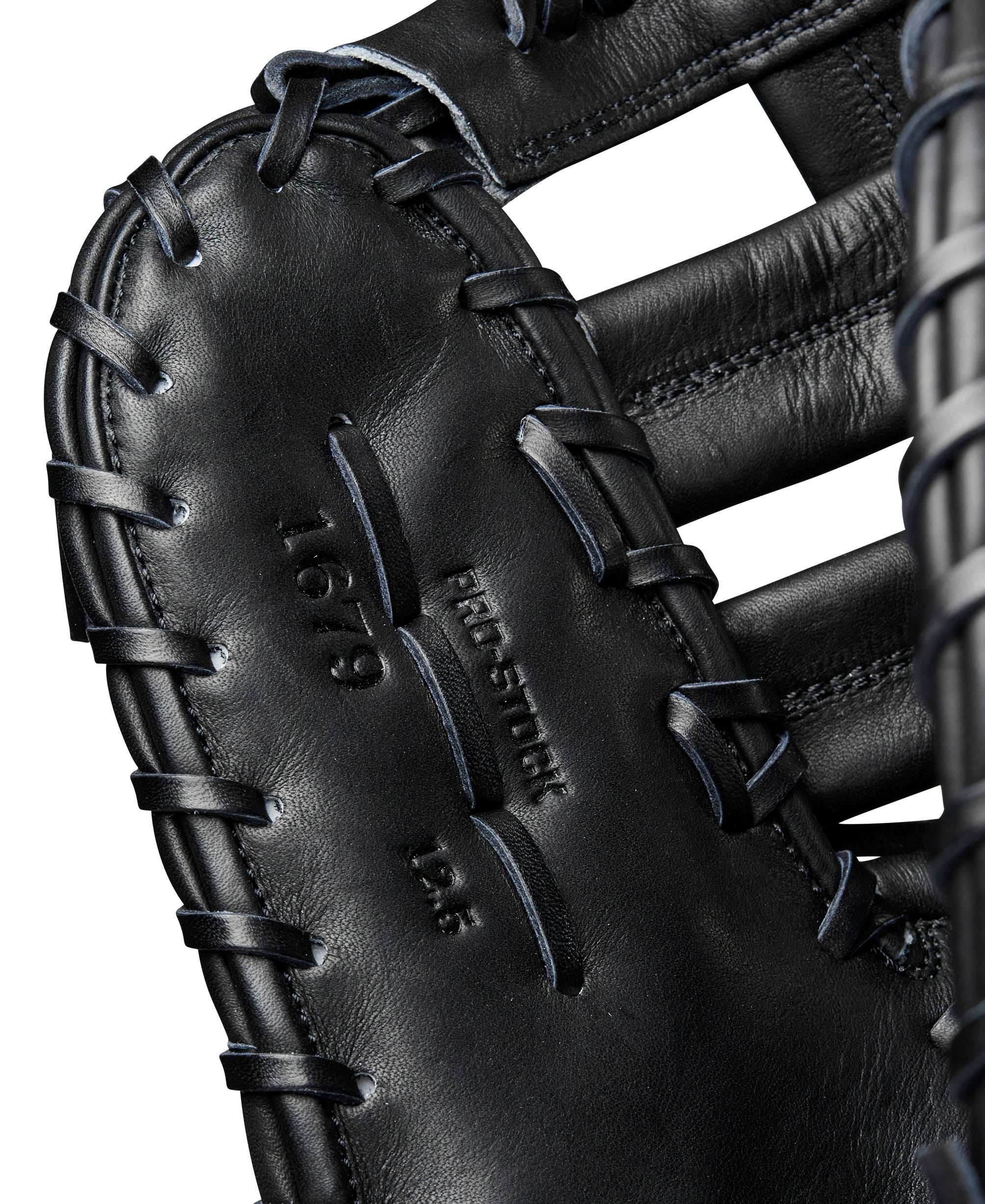 Wilson 2024 A2000 1679 Glove Day Black 12.5” LHT mitt focused thumb area showing Comfort Pro Fit.