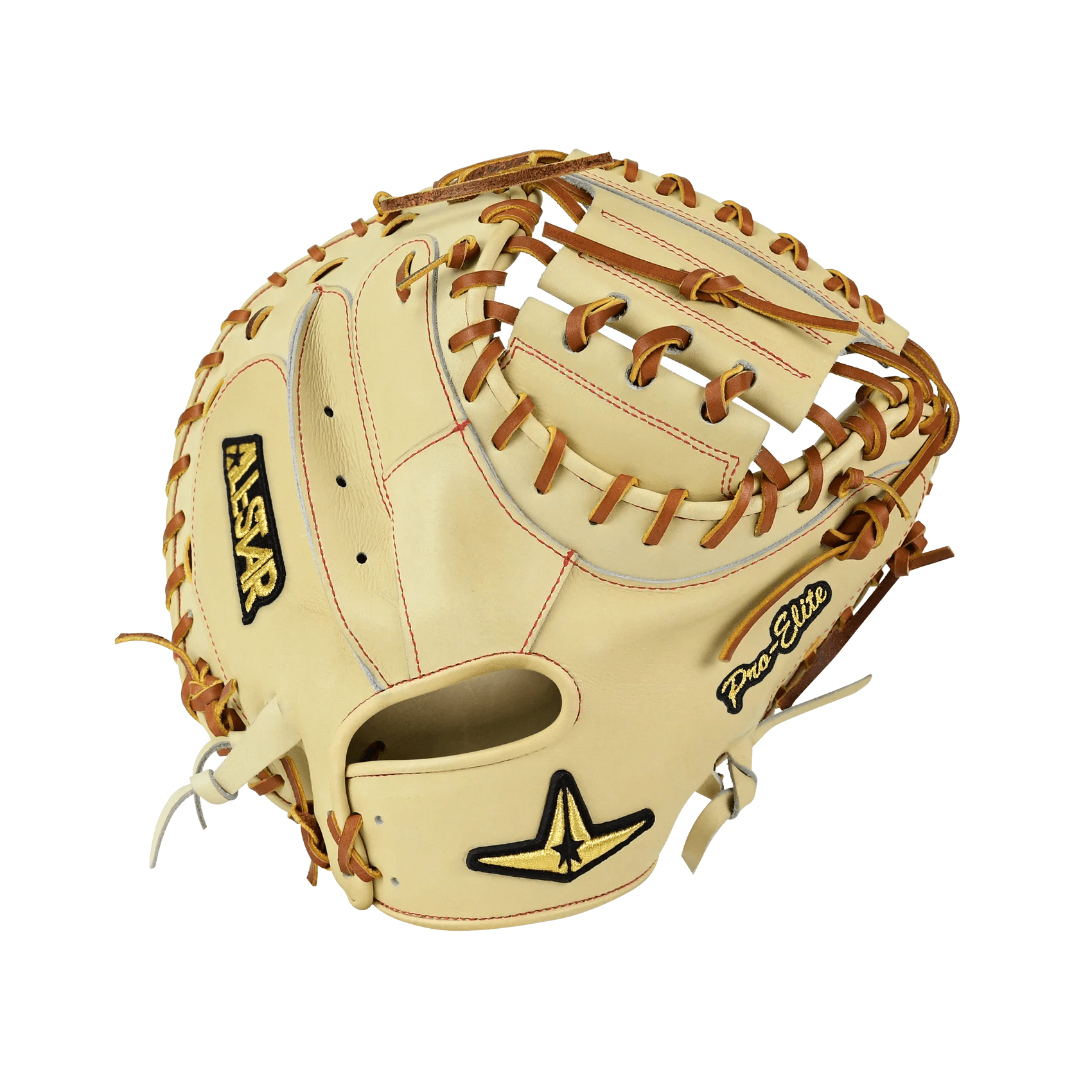 All-Star Pro- Elite Japan 34 Catchers Mitt Open Back Camel Light Brown, premium materials, Japanese craftsmanship, rotated hand pattern