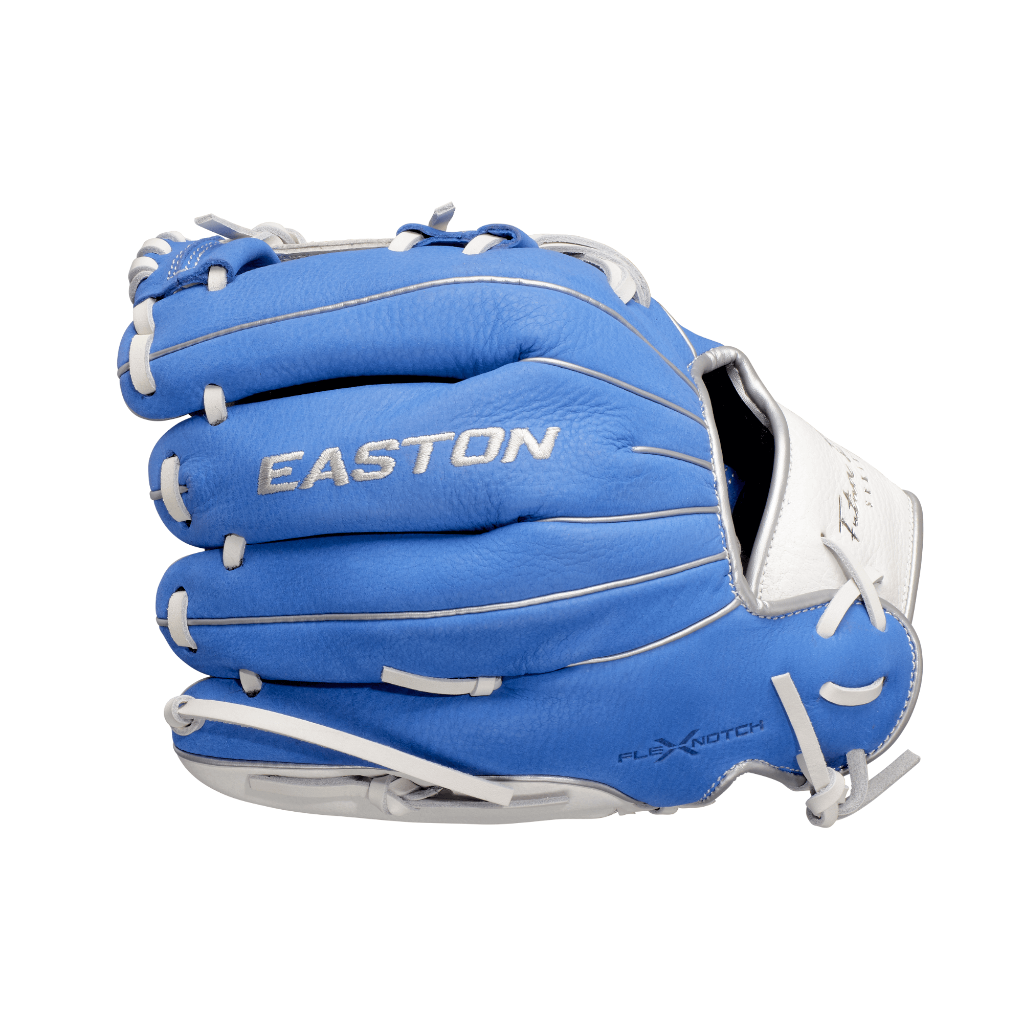 Easton Future Elite Series 11" Royal/White youth baseball glove with Flex Notch closure system.