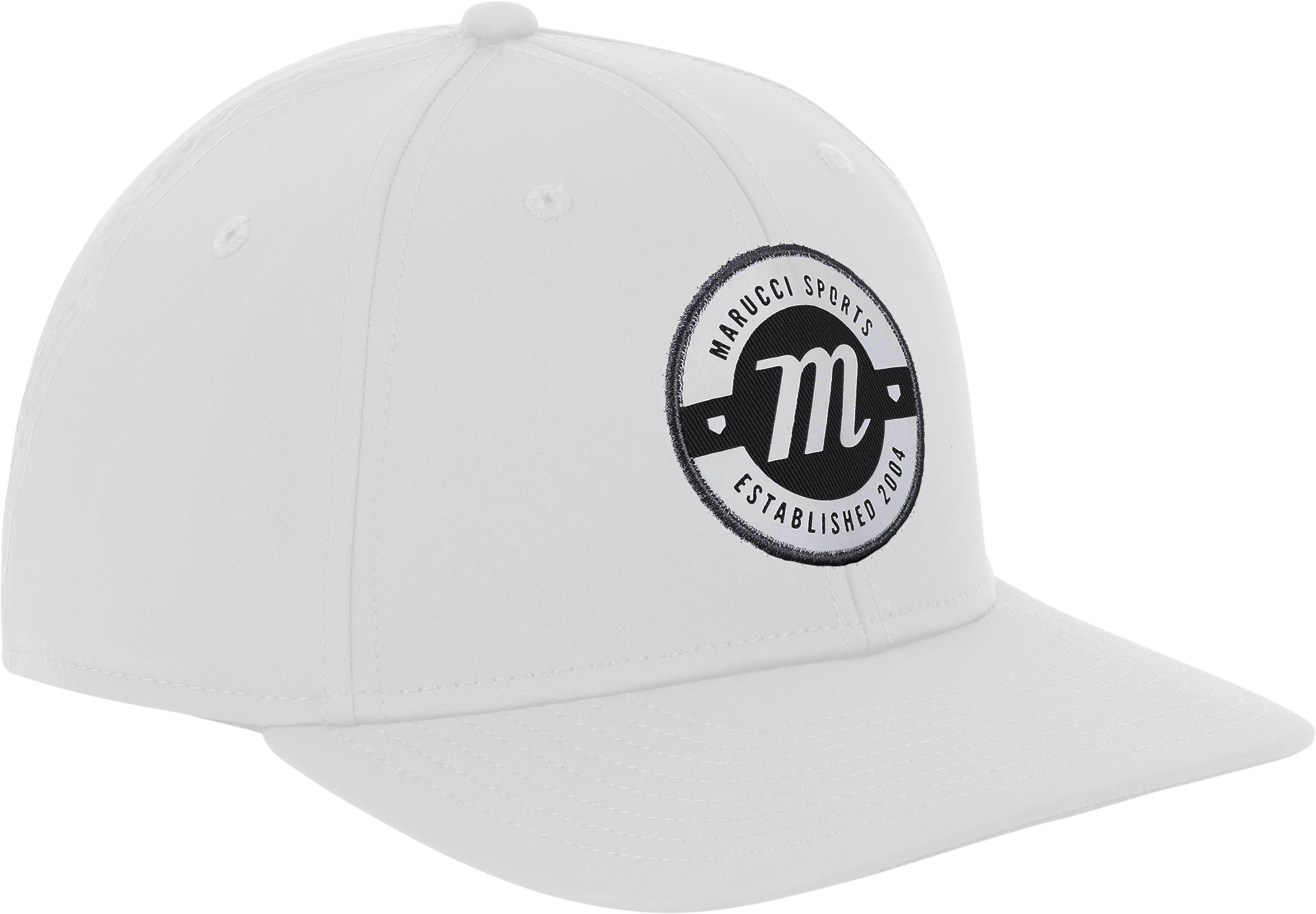 Marucci M Patch Performance Snapback Hat, structured crown, cotton twill with trucker mesh back, adjustable, embroidered logo.