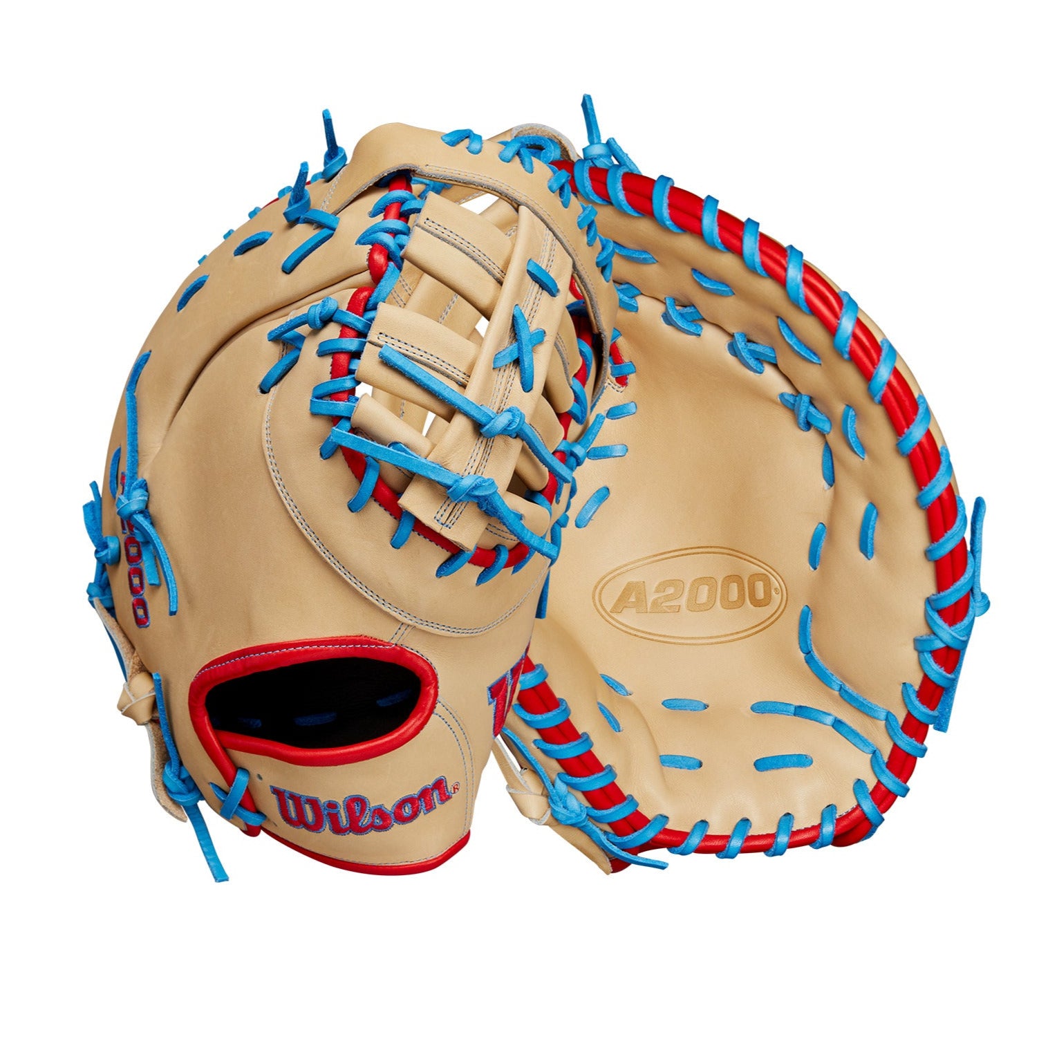 Wilson Spring 2025 A2000 1677 Baseball First Base Mitt Blonde/Red/Blue 12.5"
