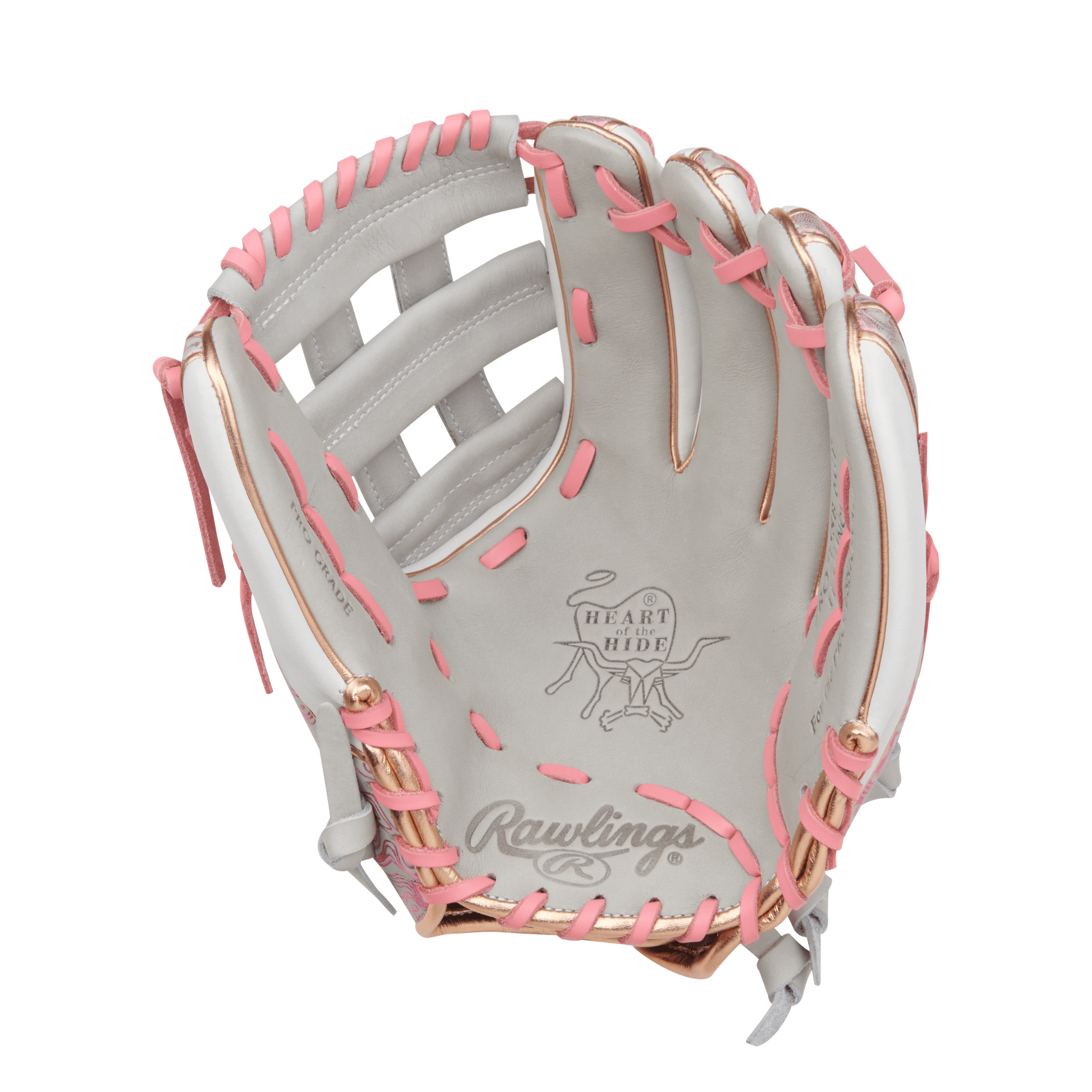 Side View of Rawlings Heart of the Hide Fastpitch Softball Glove 12.75" Camel/Navy, Thumb Detail.