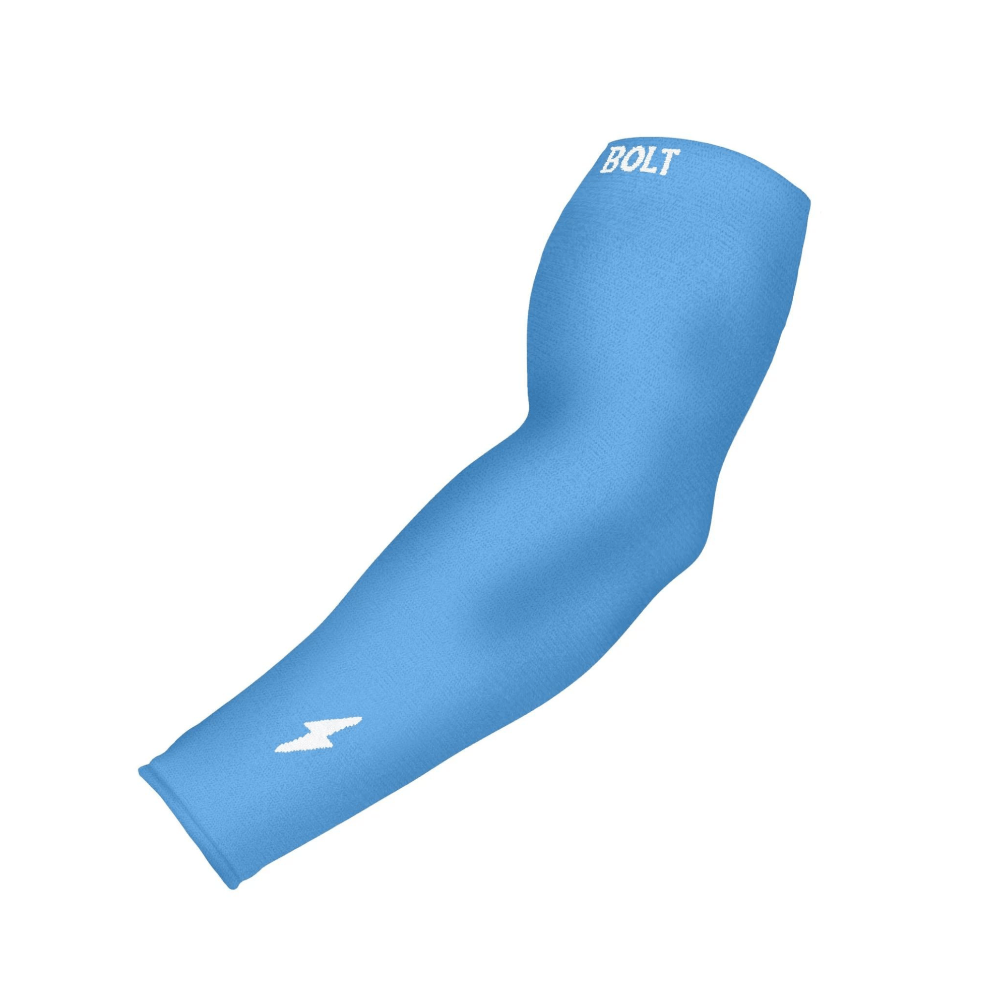 Bruce Bolt Baby Blue graduated compression arm sleeve designed for enhanced blood flow and muscle support during sports.