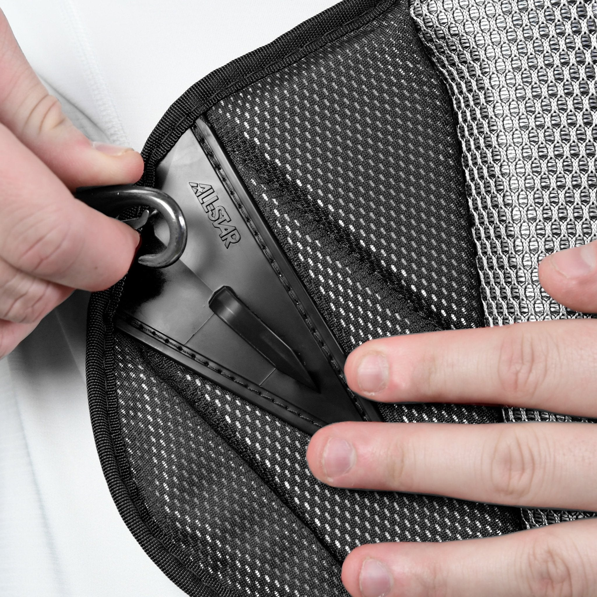 All-Star MVP-Pro chest protector CON4M harness hook detail