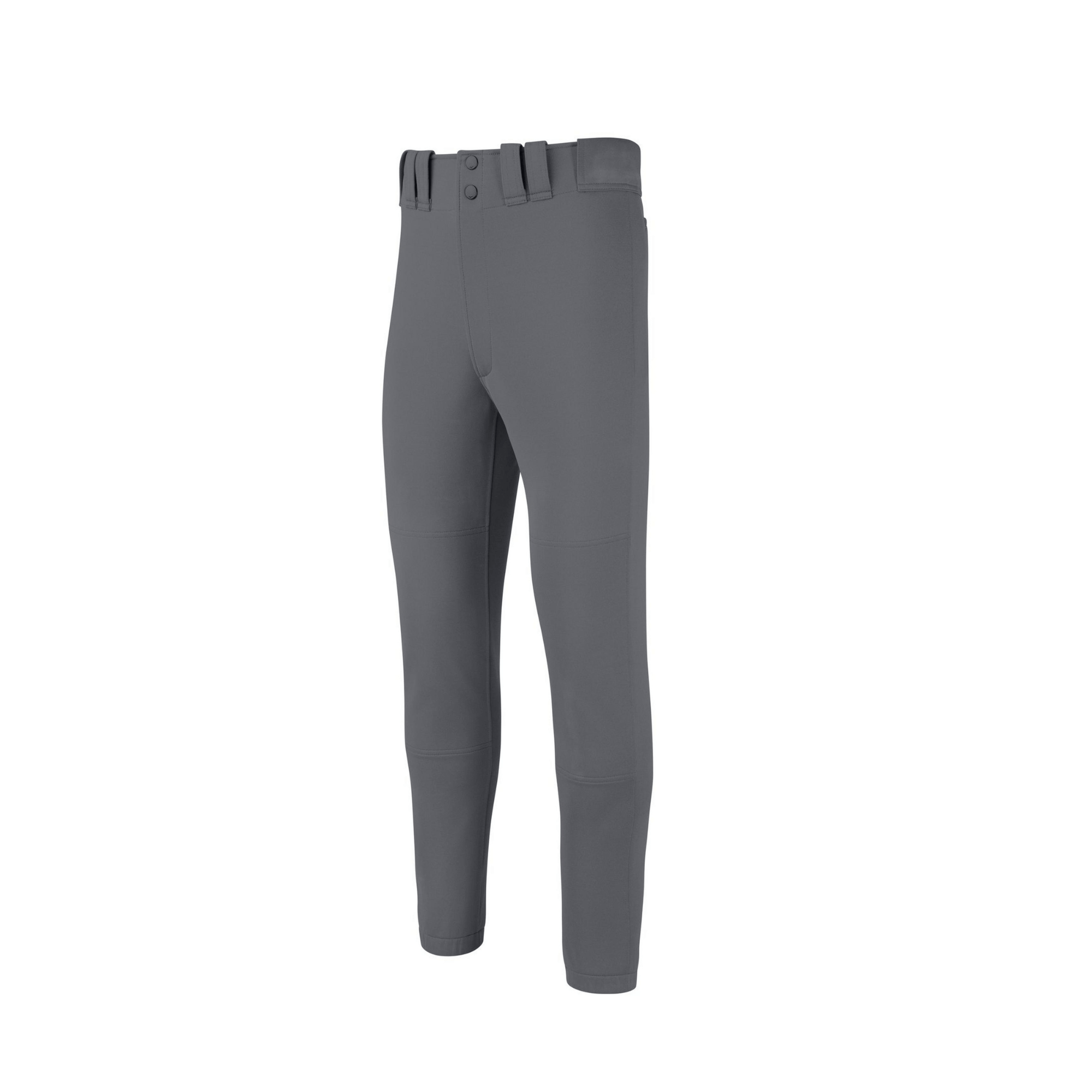Mizuno Youth Premier Baseball Pant in gray, featuring elastic leg openings and durable double knee construction.