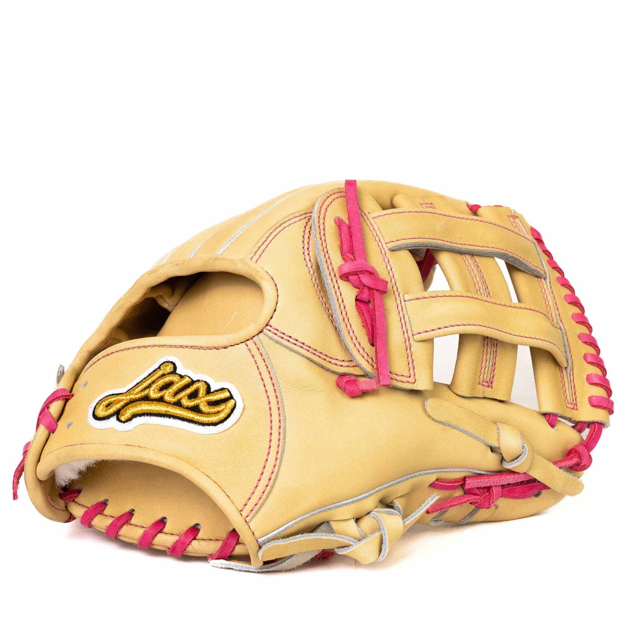 Jax EN-7 infield glove in blonde leather with pink laces, designed for flexibility and precision on the baseball field.