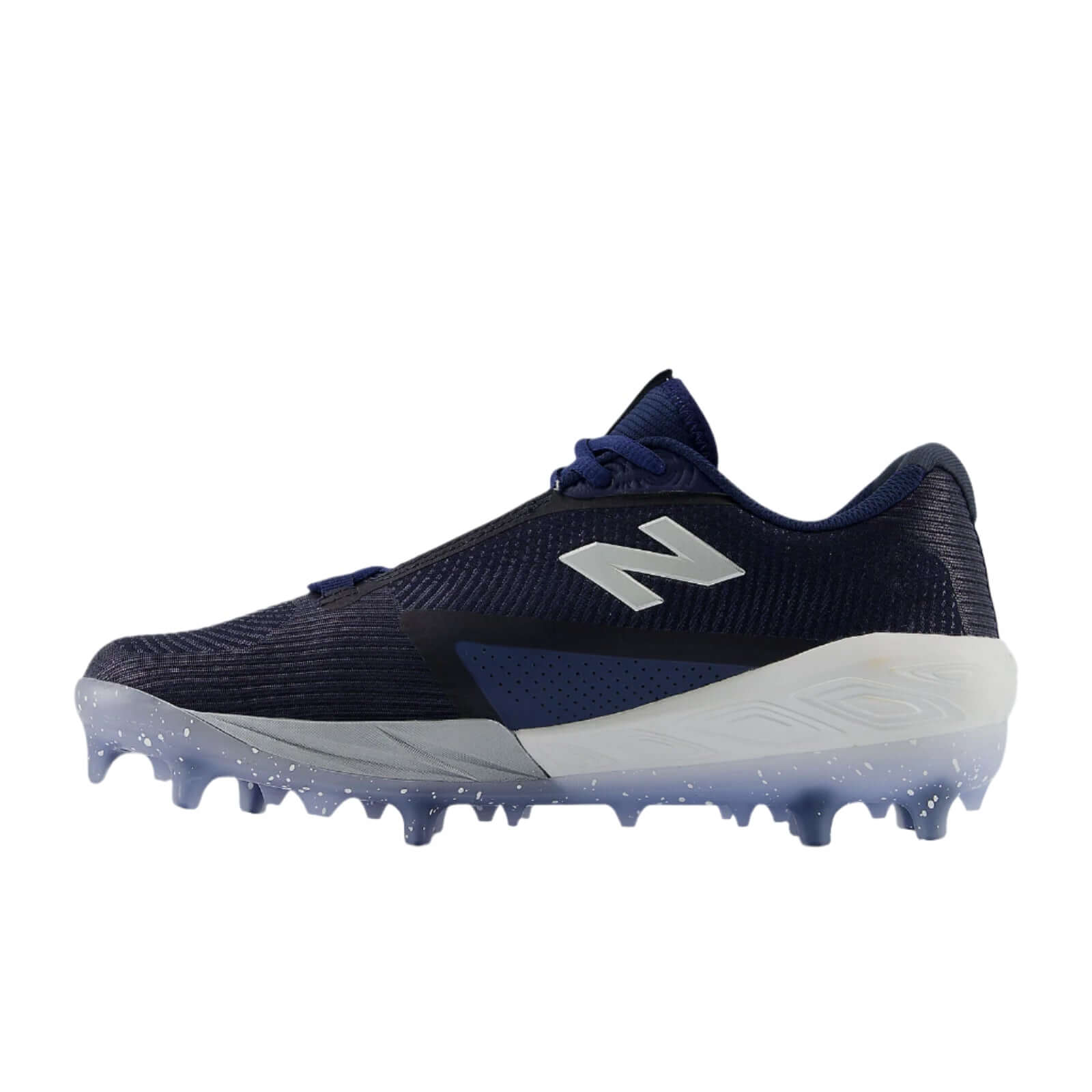 New Balance FuelCell Compv4 cleats in Team Navy, featuring a versatile design for various field surfaces.