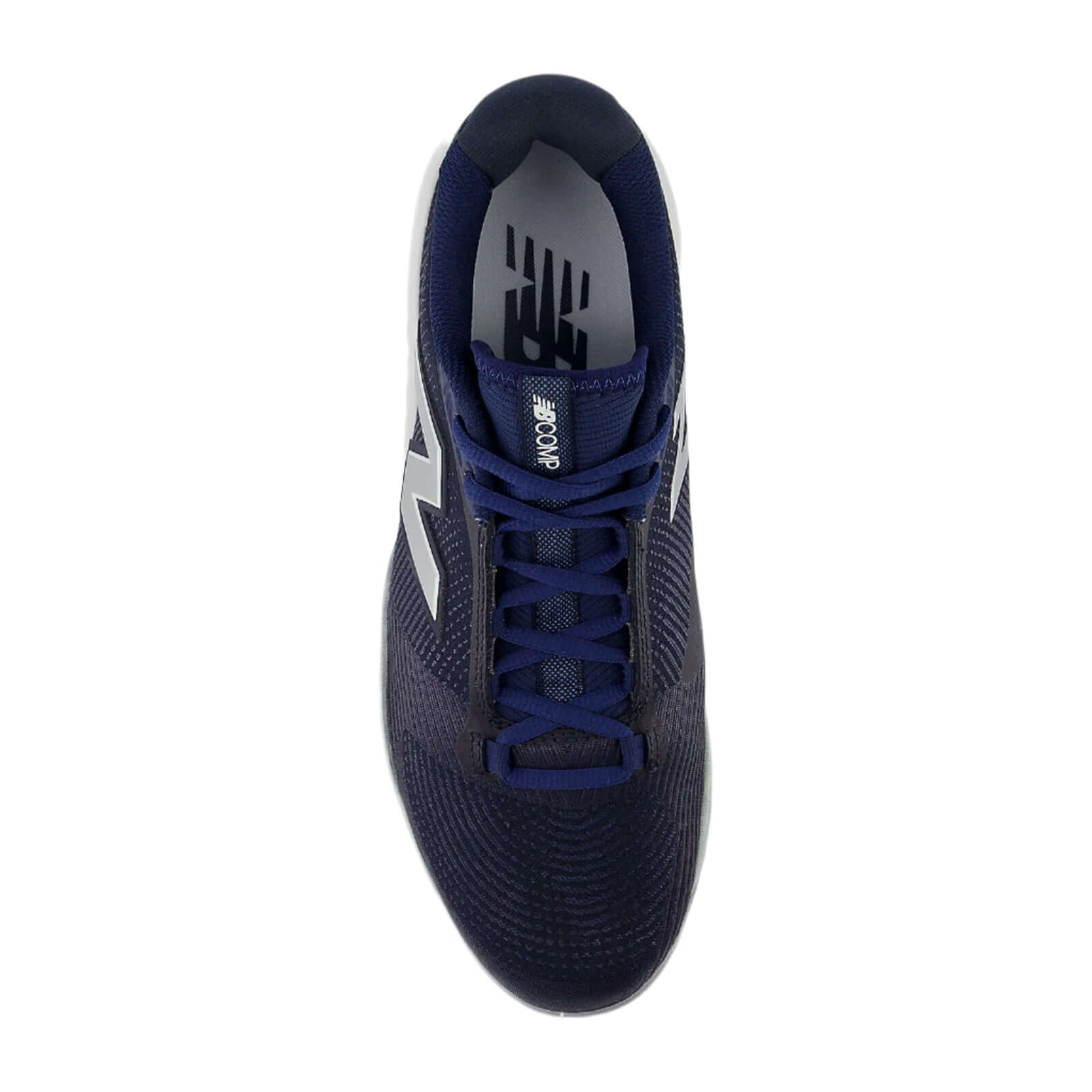 Top view of New Balance FuelCell Compv4 - Team Navy displaying the woven upper with micro-perforations.