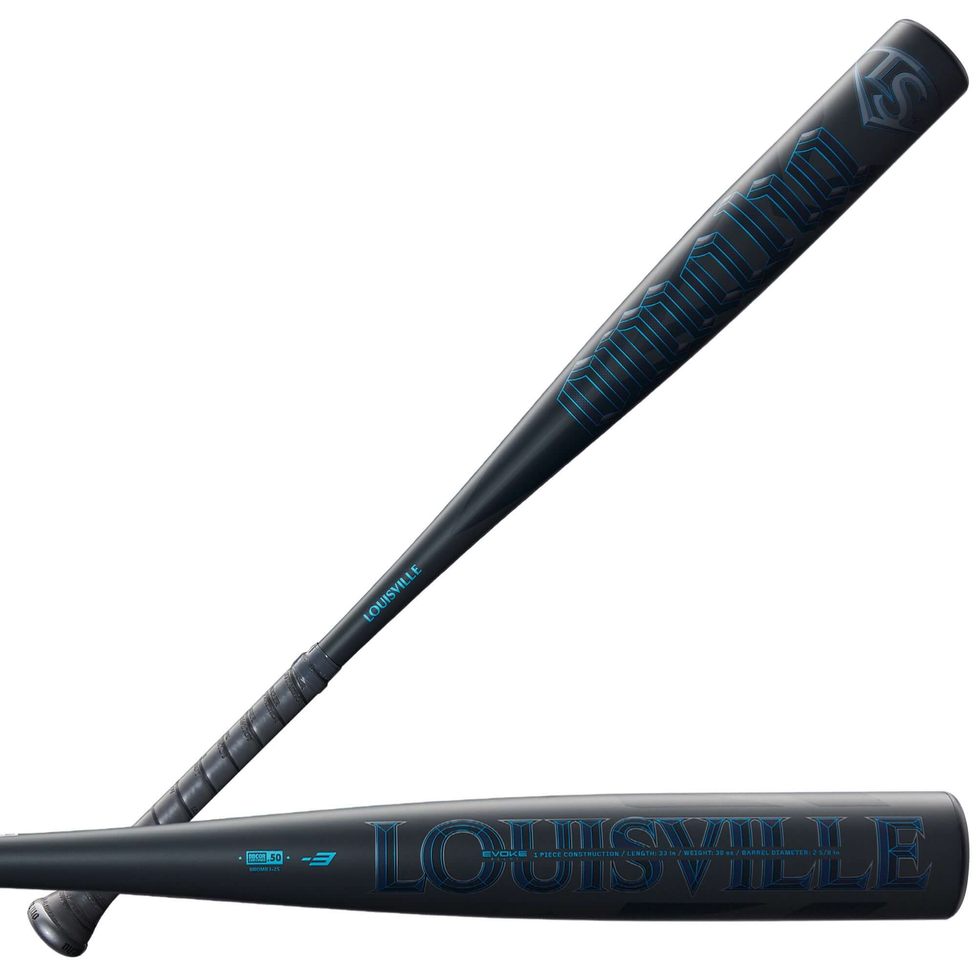 Louisville Slugger Omaha 2025 BBCOR (-3) baseball bat featuring an end-loaded EVOKE Alloy Barrel design.