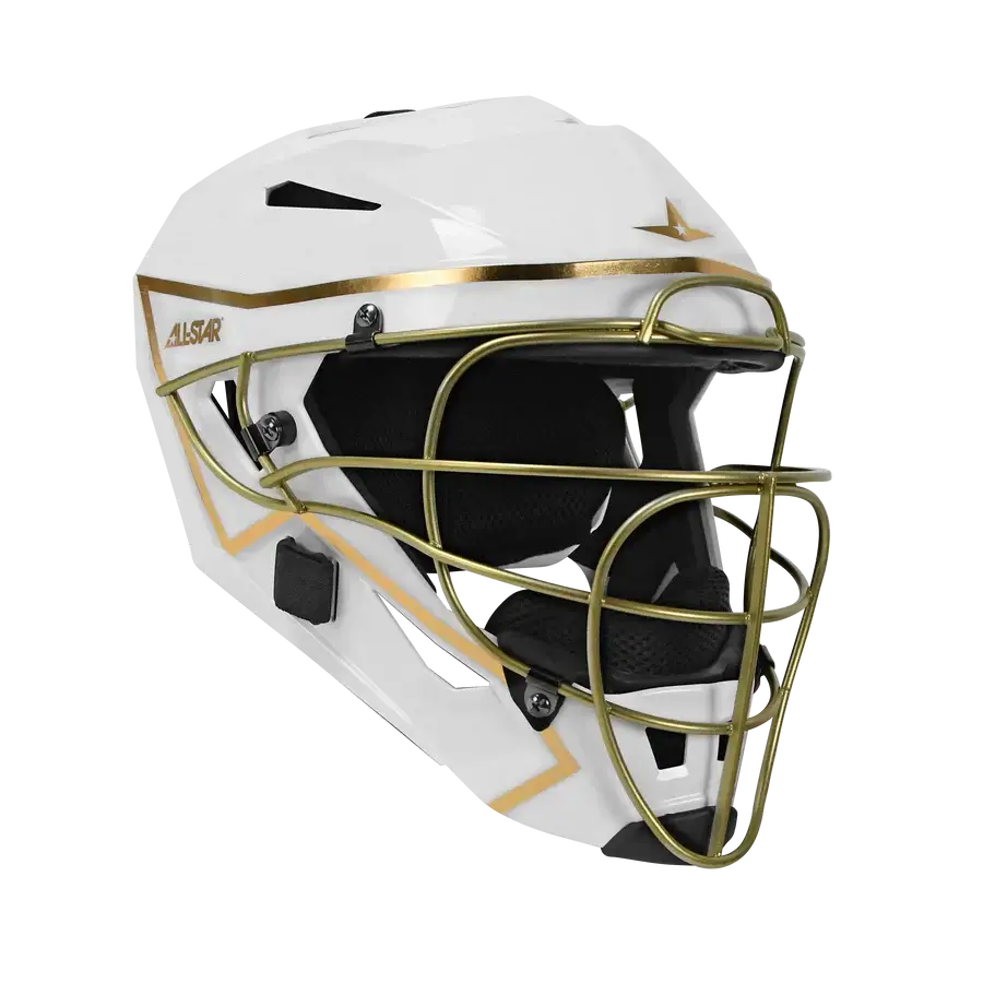All-Star MVP PRO PHX White Gold Diamond Collection Catchers Set Adult helmet in white and gold design