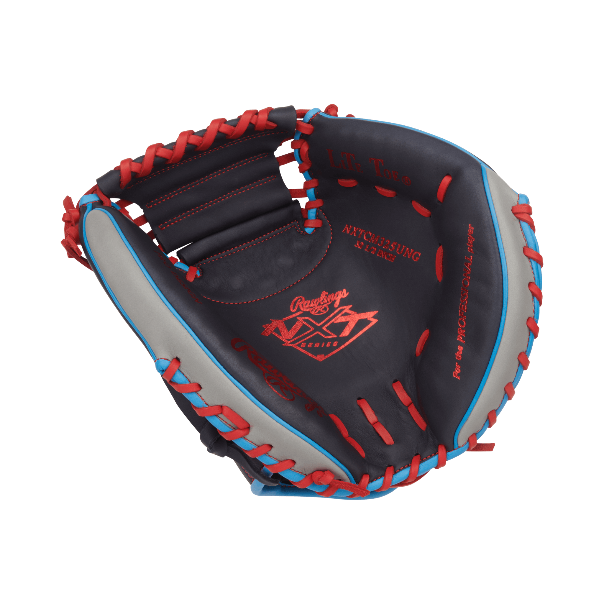 Rawlings NXT Catcher's Mitt - Palm View, Navy/Gray, 32.5", 1-Piece Solid Web, Secure Handling.