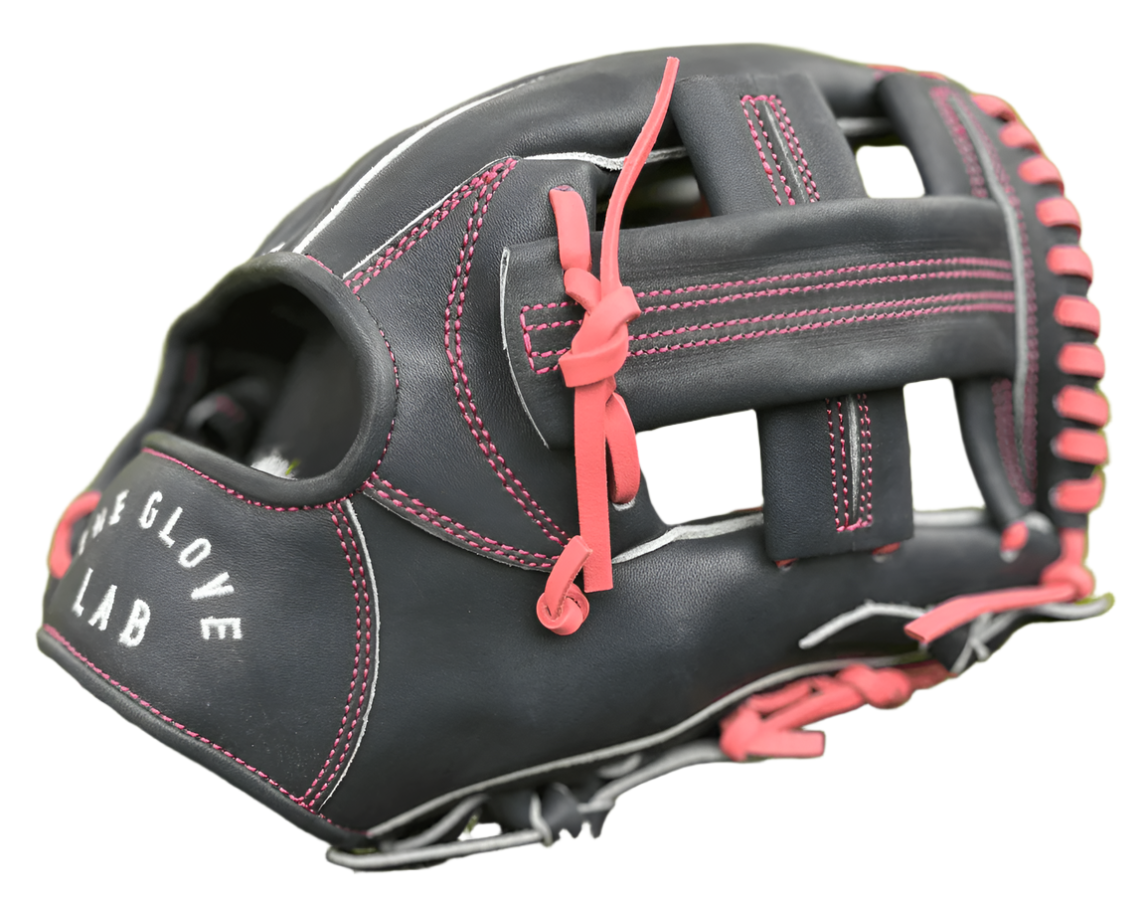The Glove Lab 11.5" navy and pink baseball glove with single post web, crafted from Japanese tanned U.S. Steerhide.
