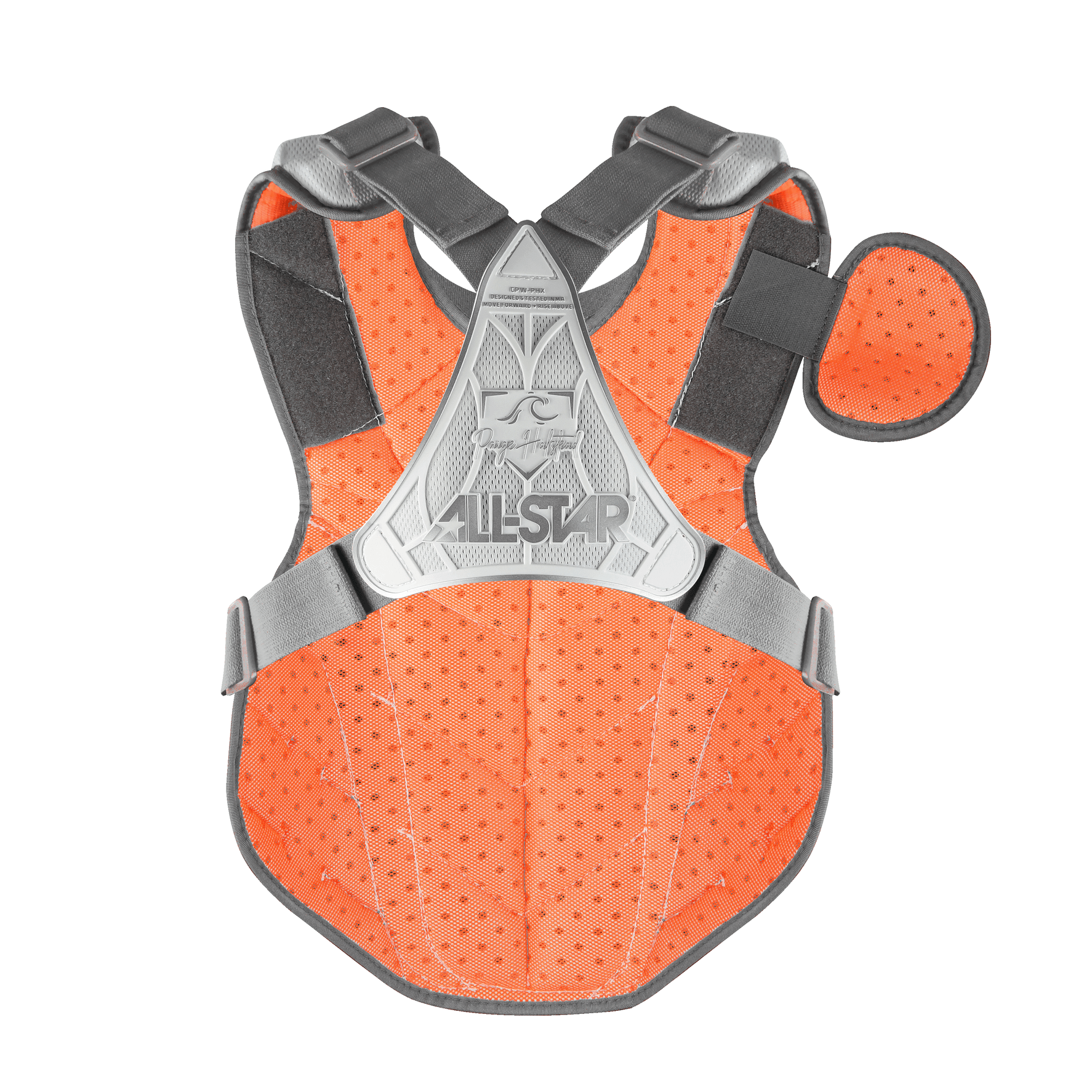 All-Star PHX Mother's Day Pro Series chest protector back view in orange with gray straps
