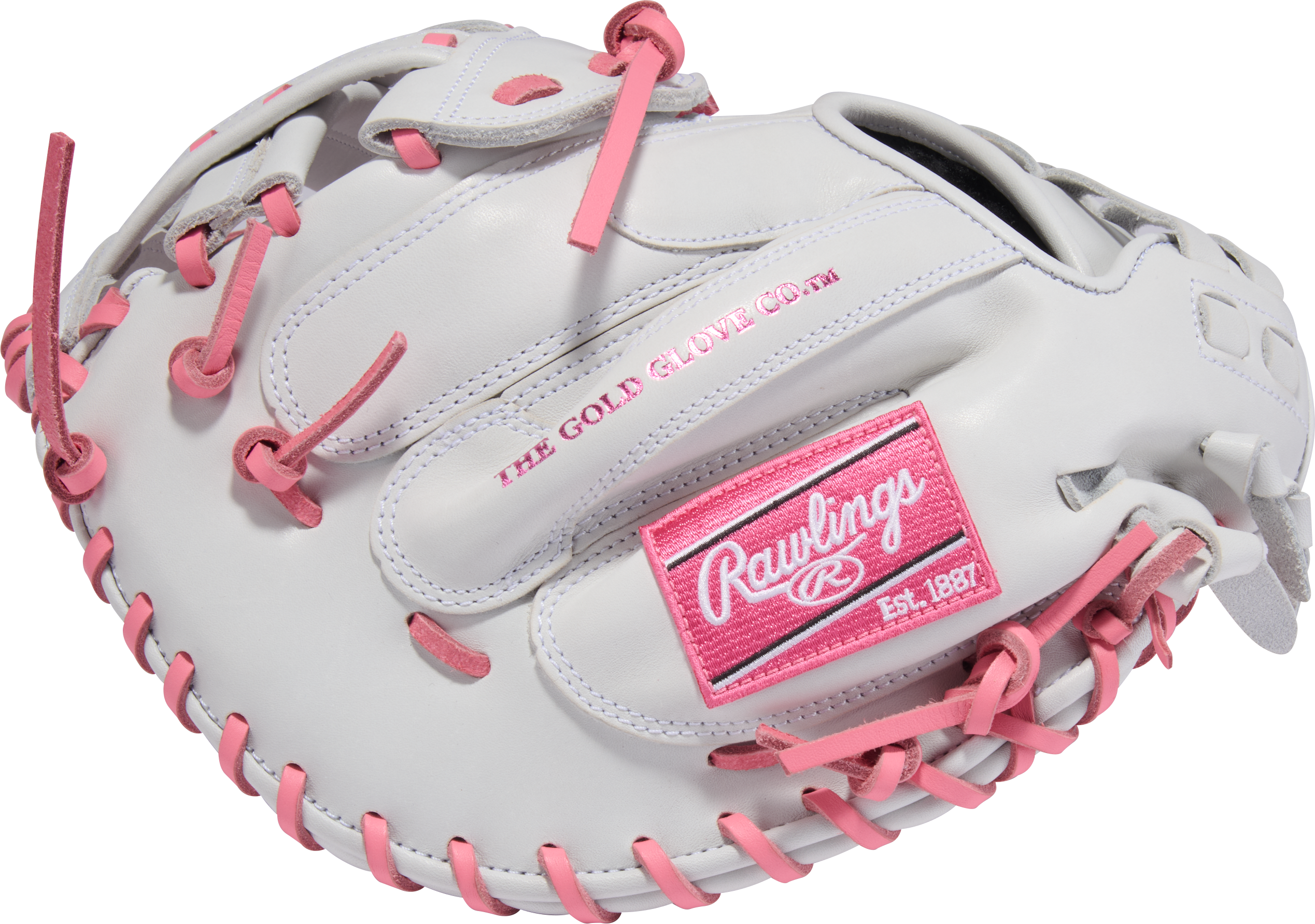 Rawlings Liberty Advanced 33" Fastpitch Catcher's Mitt fingers and web detail with pink lacing