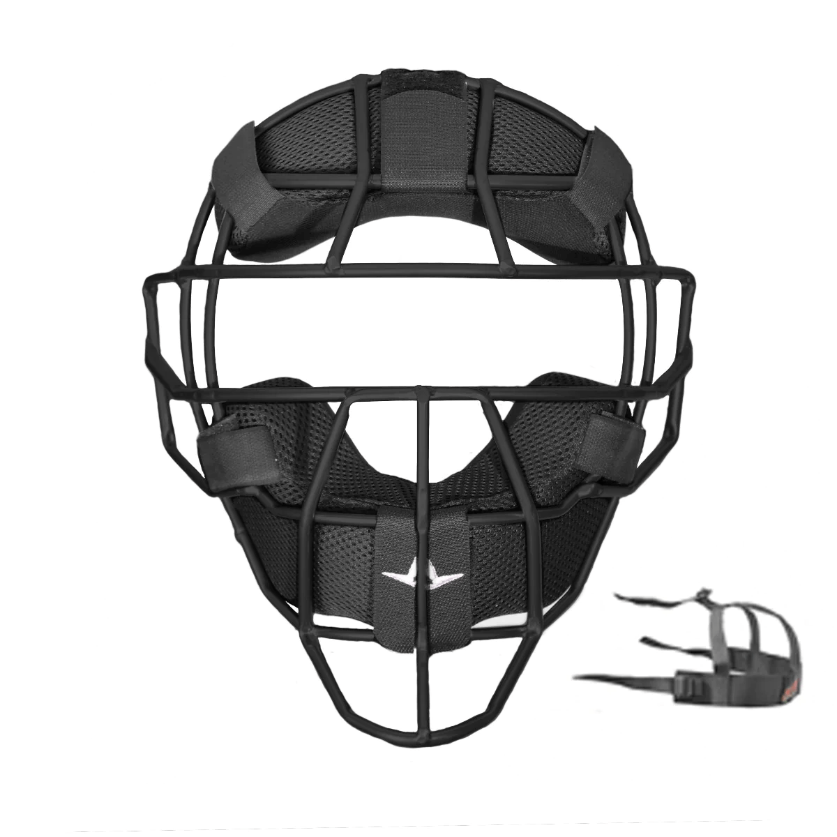 All-Star S7 Umpire mask in matte black with lightweight cage and moisture-wicking pads for maximum protection.